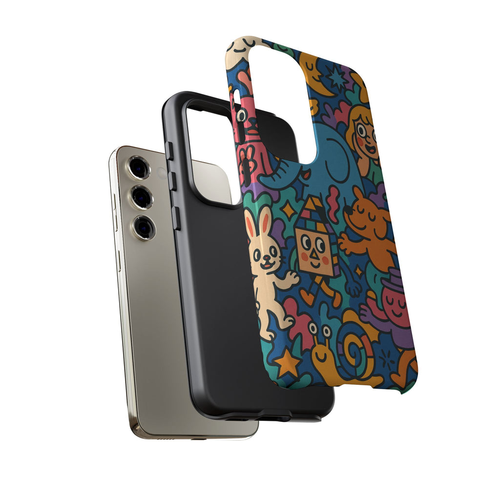 Colorful Doodle Phone Case — Cute Cartoon Animals & Characters