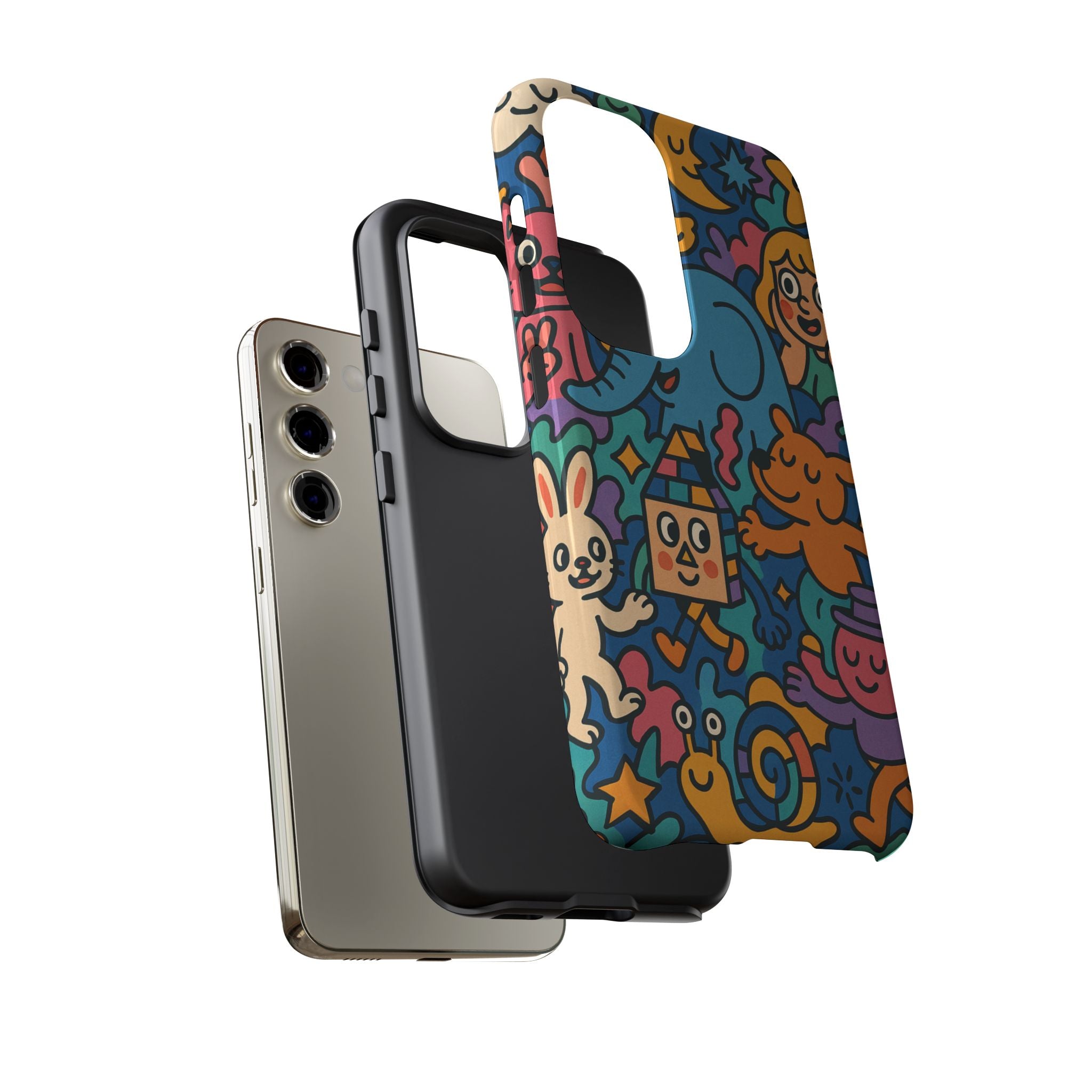 Colorful Doodle Phone Case — Cute Cartoon Animals & Characters