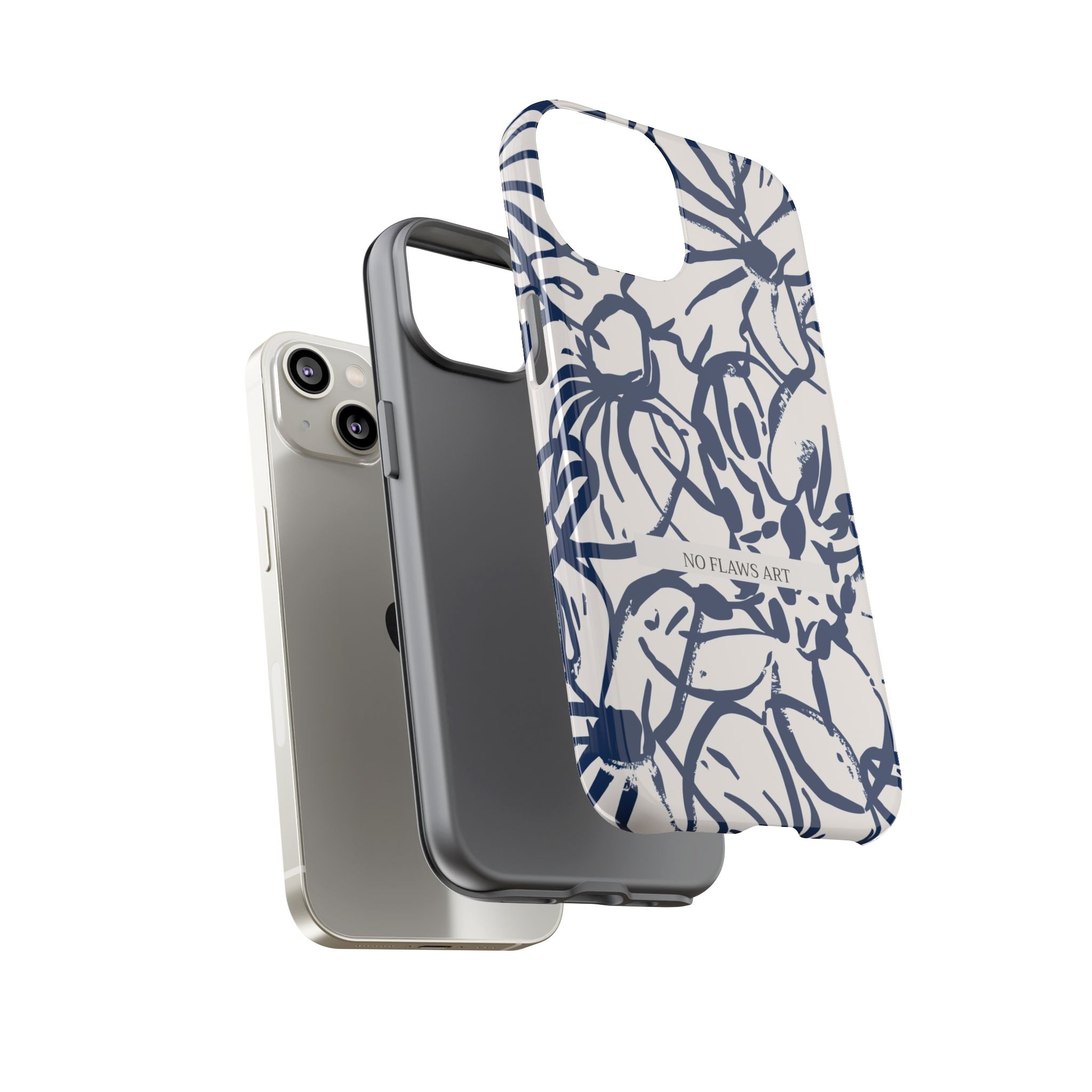 Navy Floral Tough Phone Case — "No Flaws Art" Protective Phone Cover