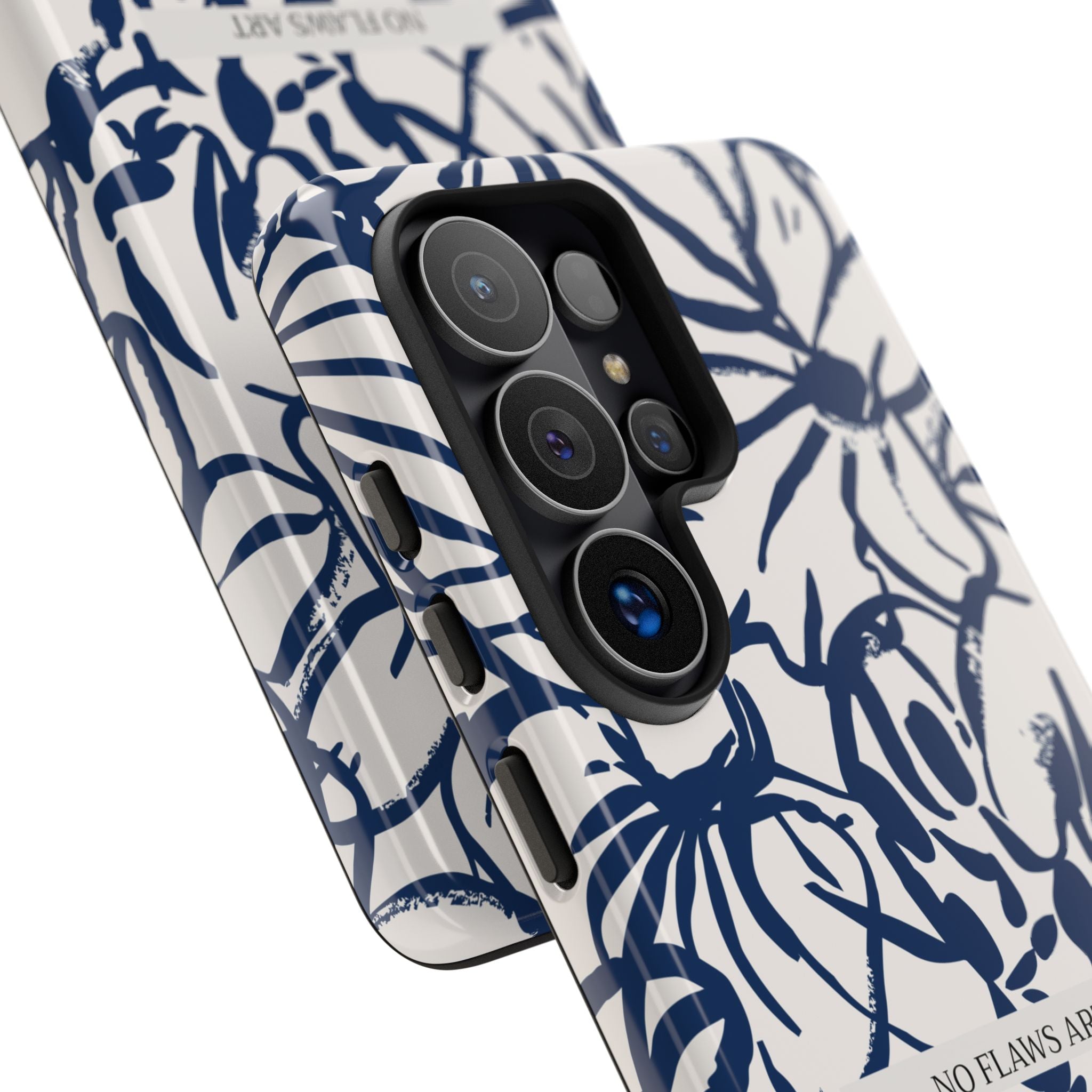 Navy Floral Tough Phone Case — "No Flaws Art" Protective Phone Cover