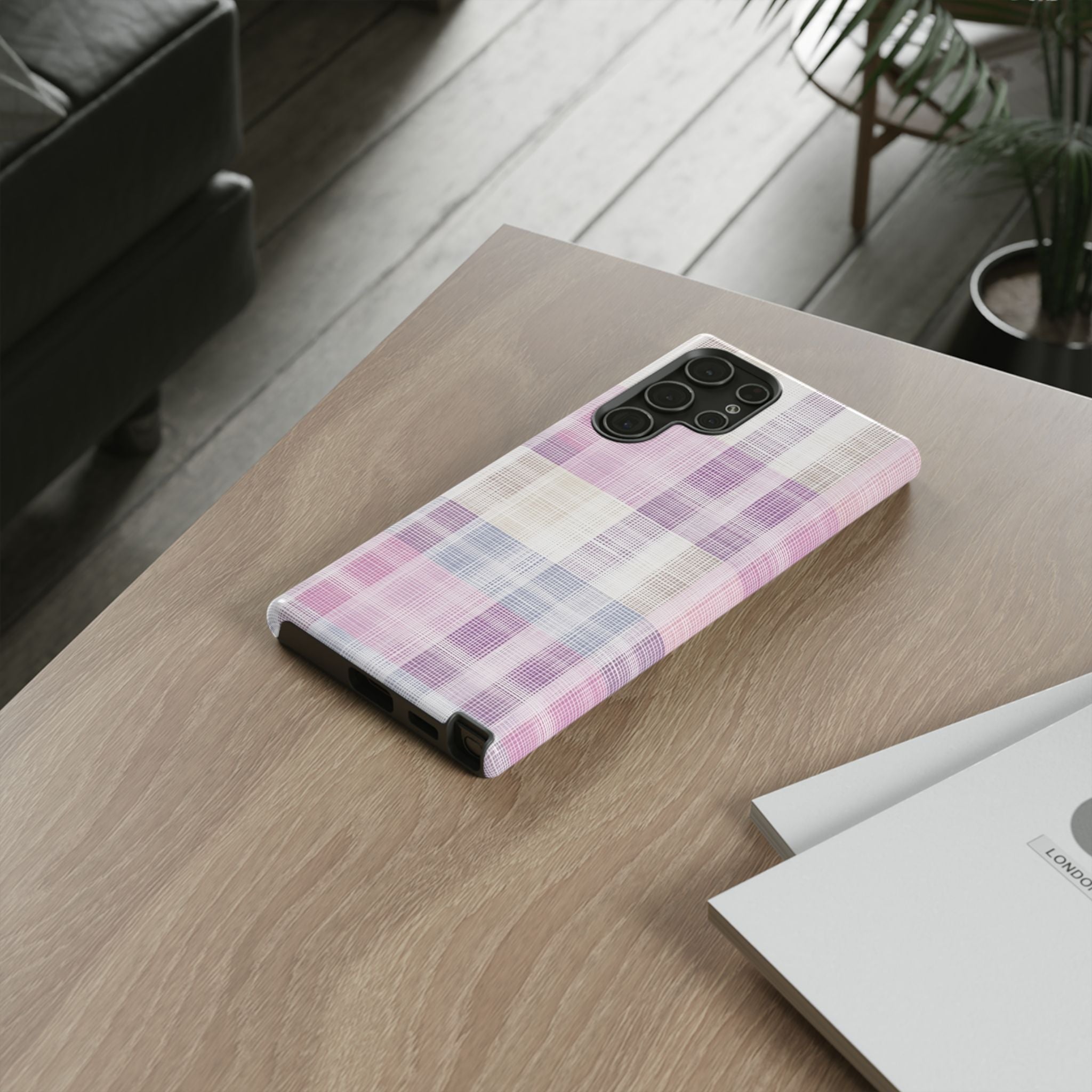 Pink Plaid Phone Case, Trendy Accessories, Birthday, Everyday Use, Tough Cases