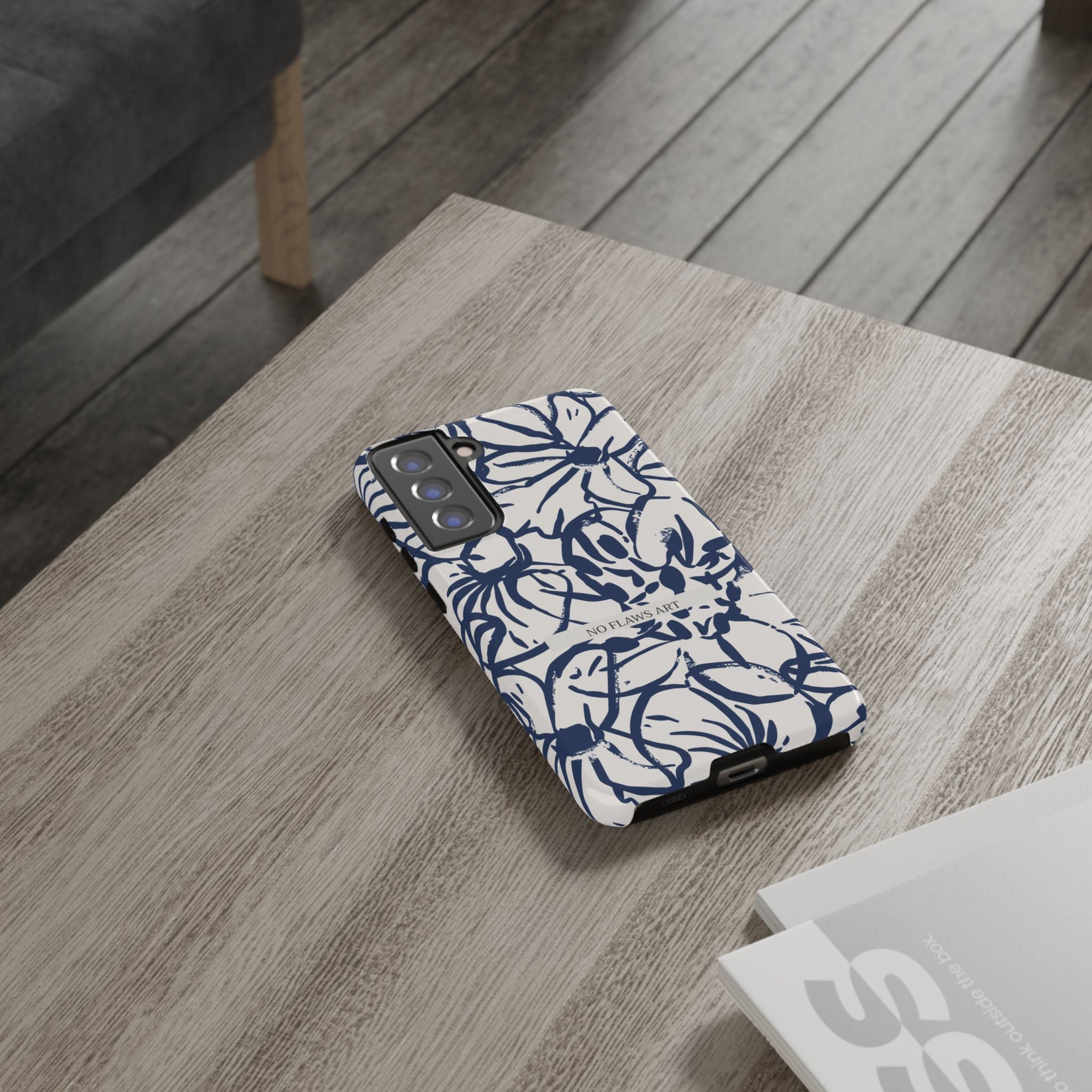 Navy Floral Tough Phone Case — "No Flaws Art" Protective Phone Cover