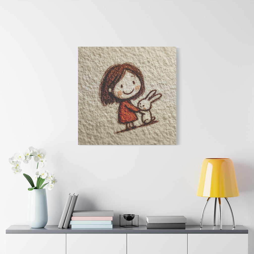 Cute Girl with Bunny Matte Canvas Wall Art – Stretched 1.25"