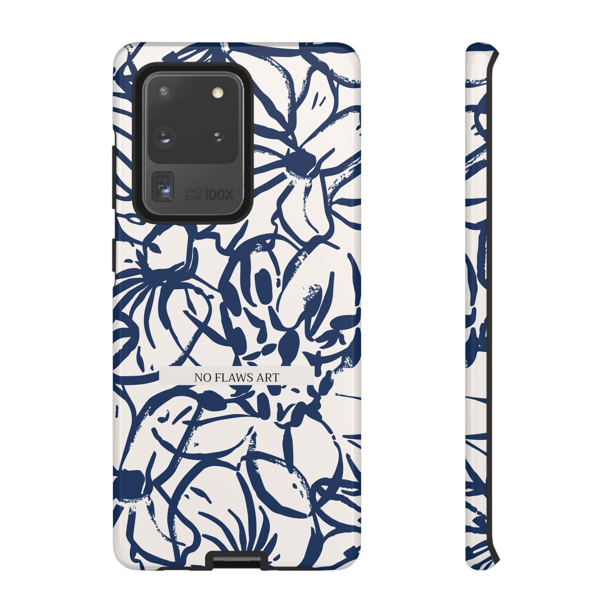 Navy Floral Tough Phone Case — "No Flaws Art" Protective Phone Cover