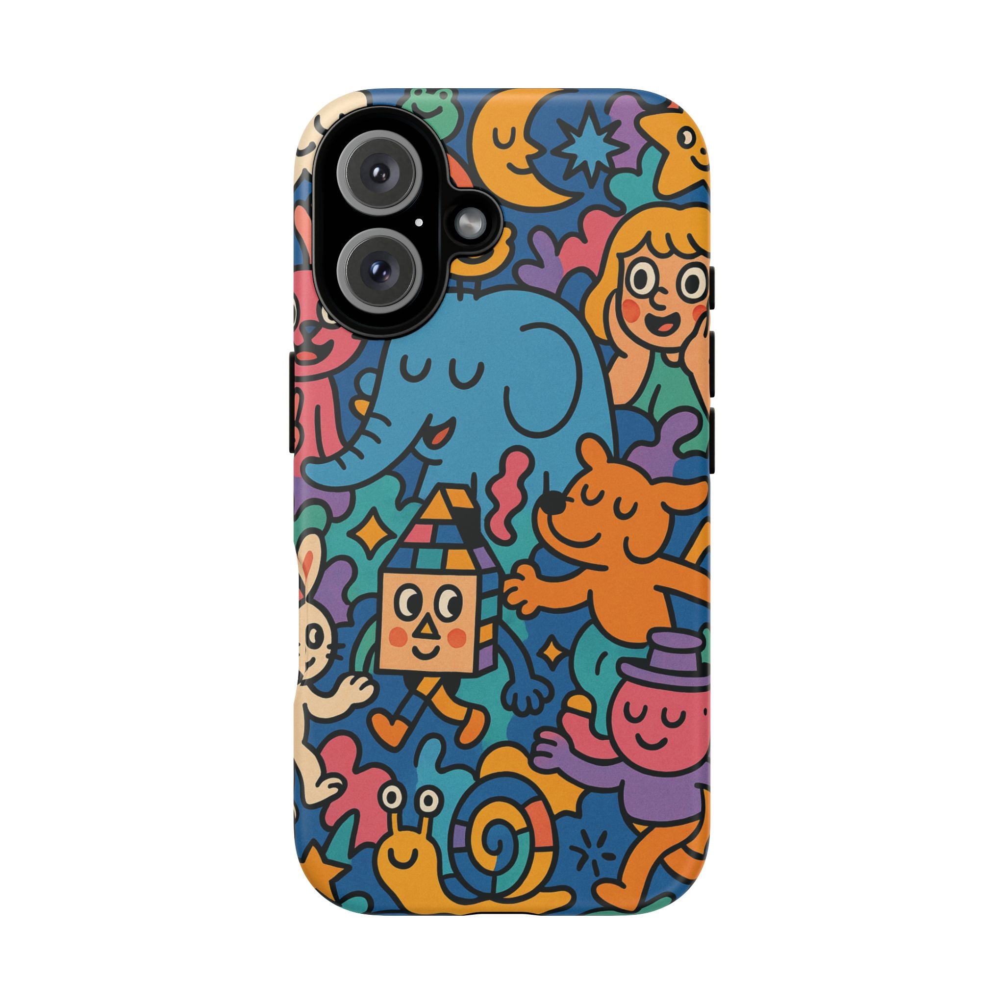 Colorful Doodle Phone Case — Cute Cartoon Animals & Characters