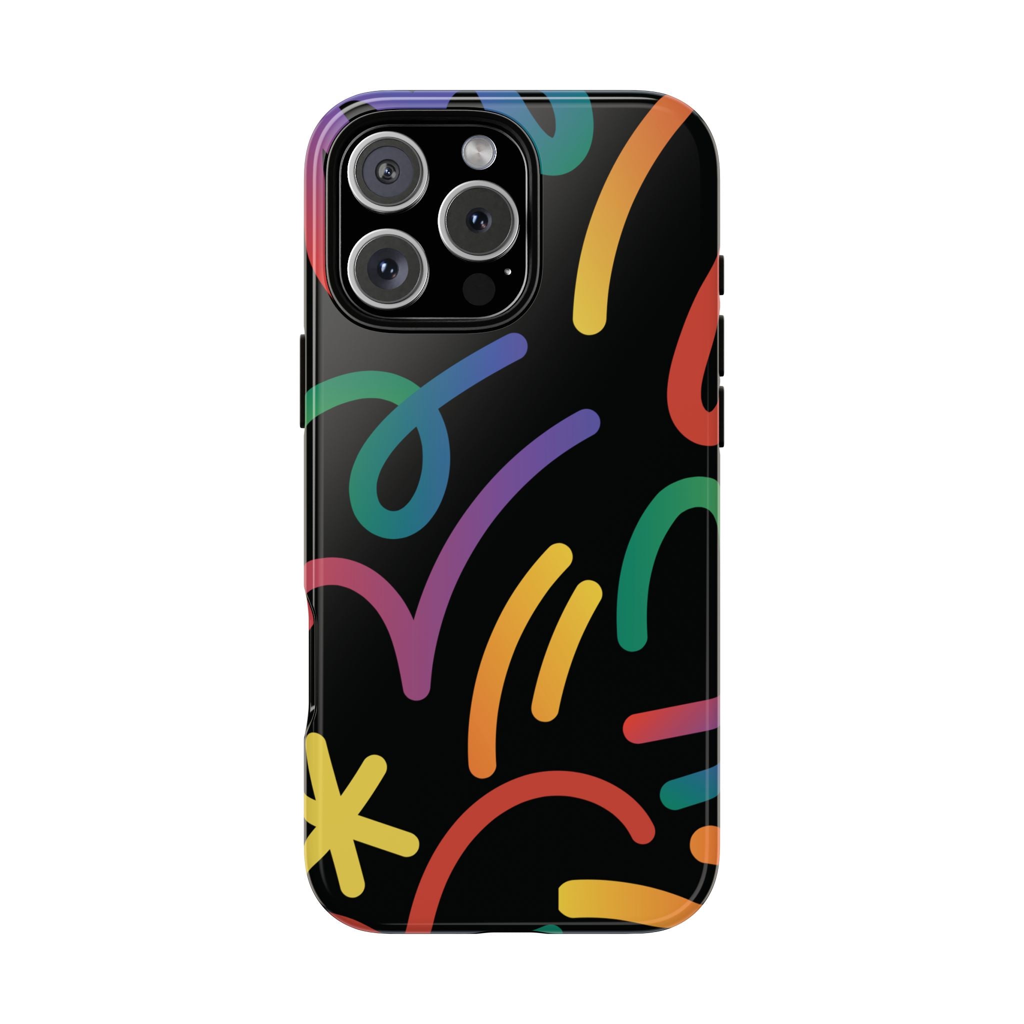 Colorful Doodle Tough Phone Case — Black Background Protective Cover