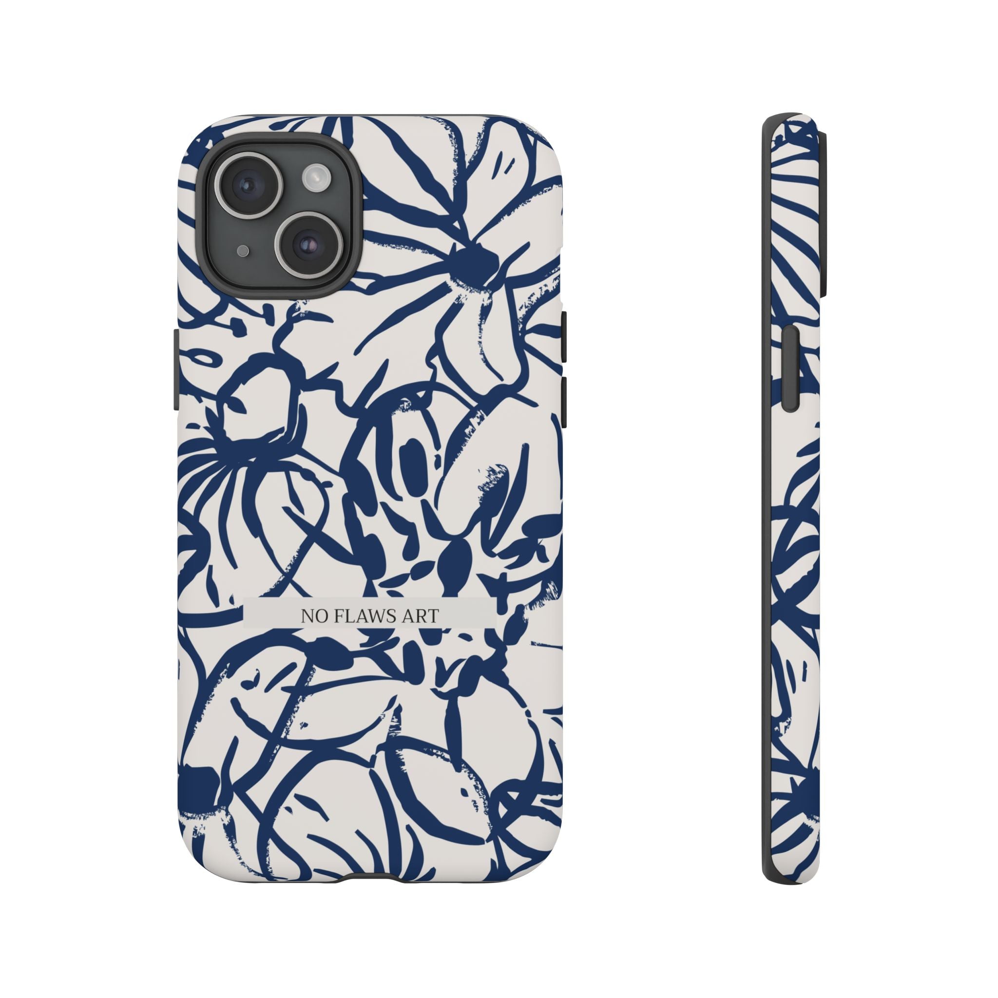 Navy Floral Tough Phone Case — "No Flaws Art" Protective Phone Cover