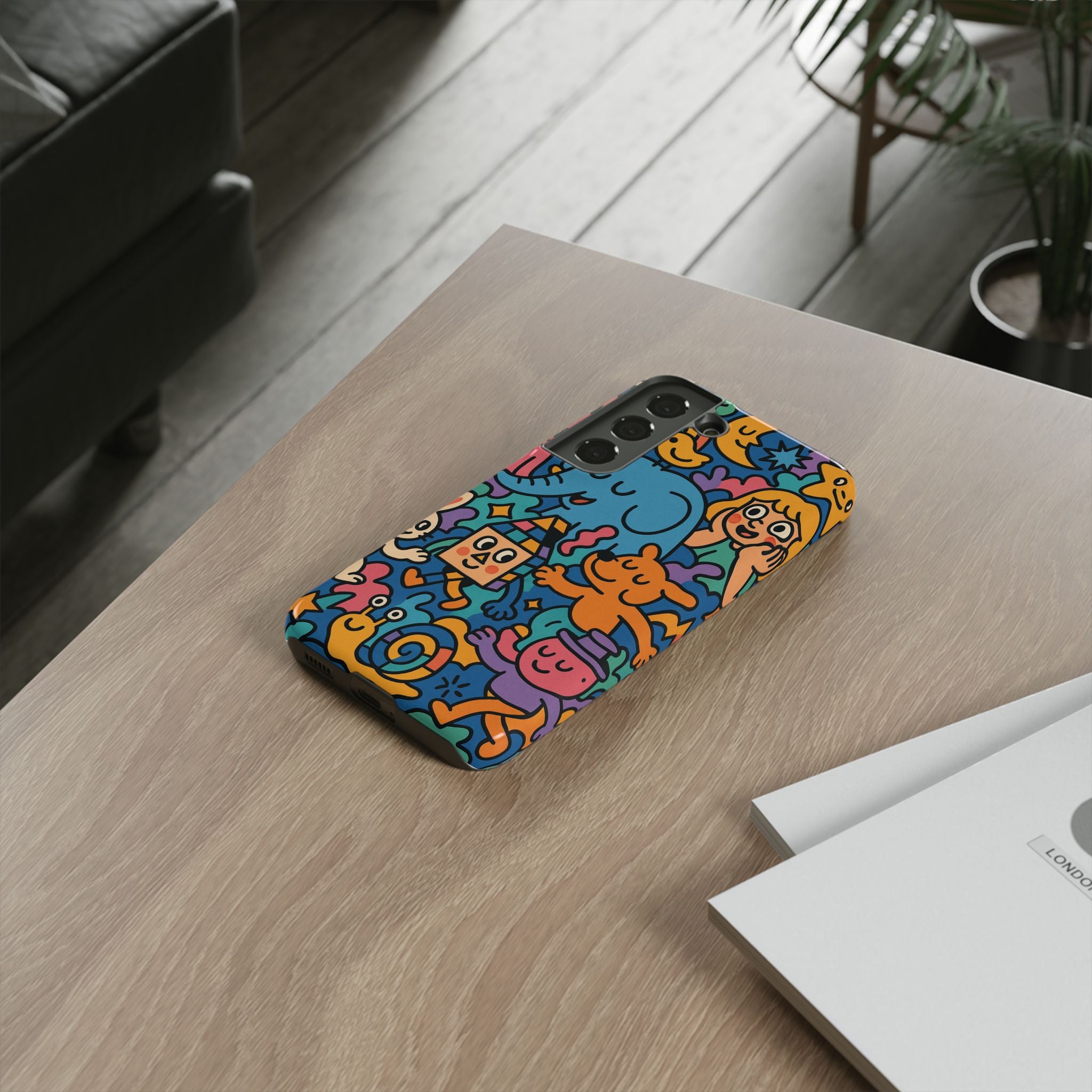 Colorful Doodle Phone Case — Cute Cartoon Animals & Characters
