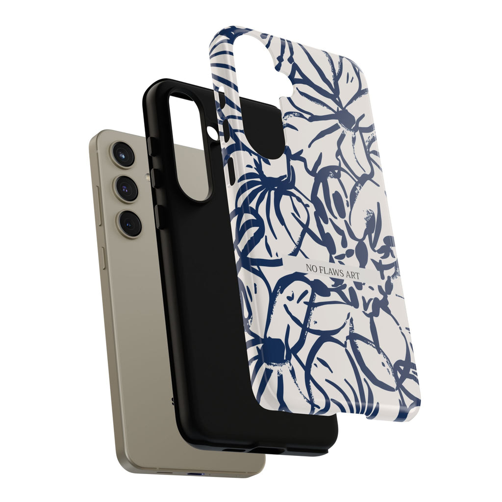 Navy Floral Tough Phone Case — "No Flaws Art" Protective Phone Cover