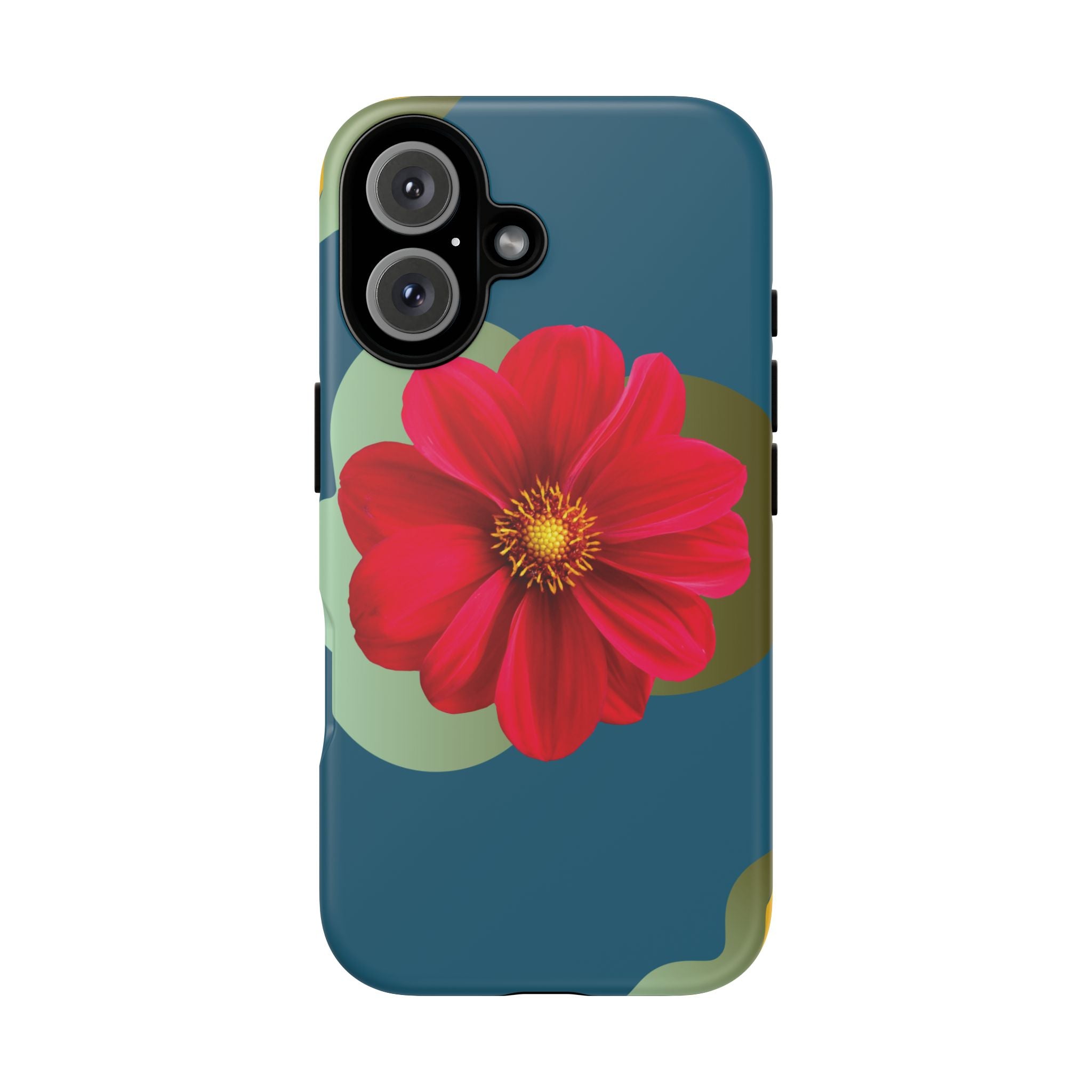 Floral Burst Tough Phone Case — Red Flower on Teal Protective Cover
