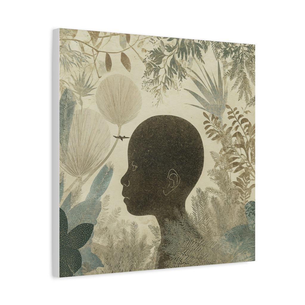 Matte Canvas Art – Silhouette Child in Botanical Dream (Stretched)