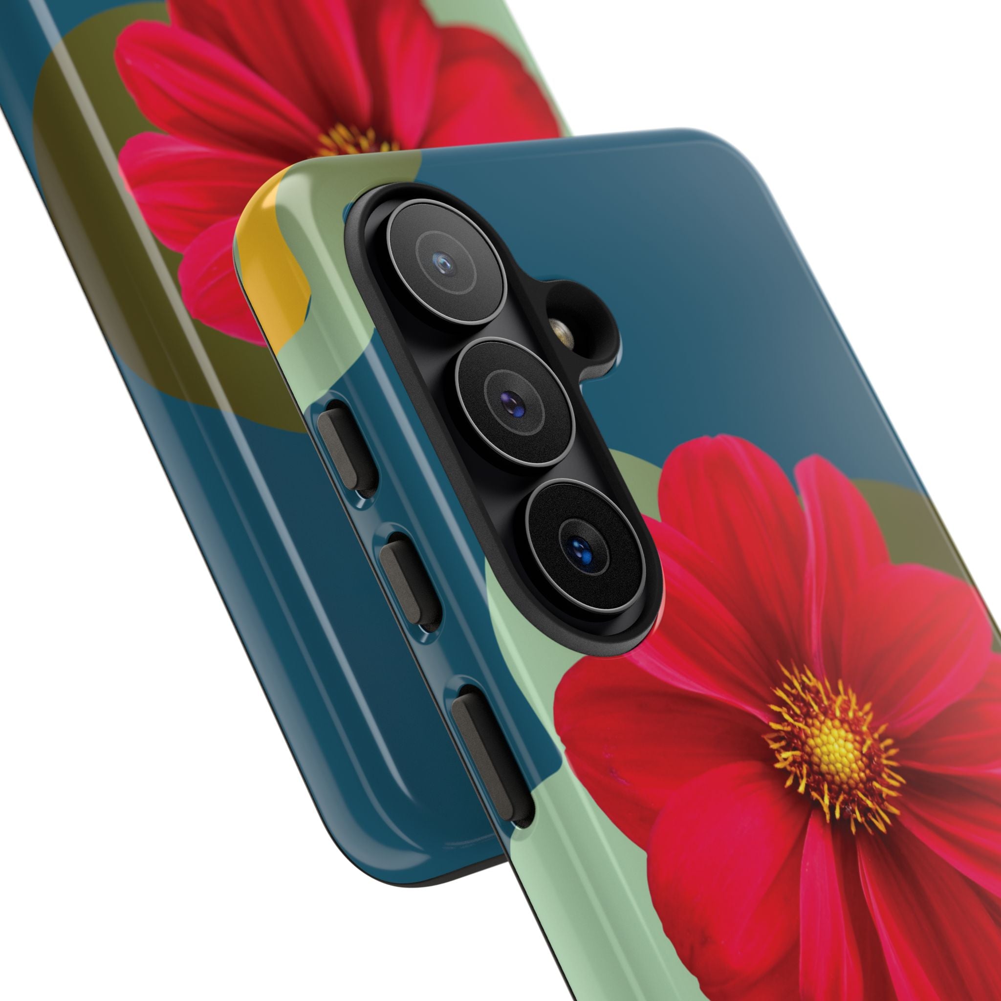 Floral Burst Tough Phone Case — Red Flower on Teal Protective Cover