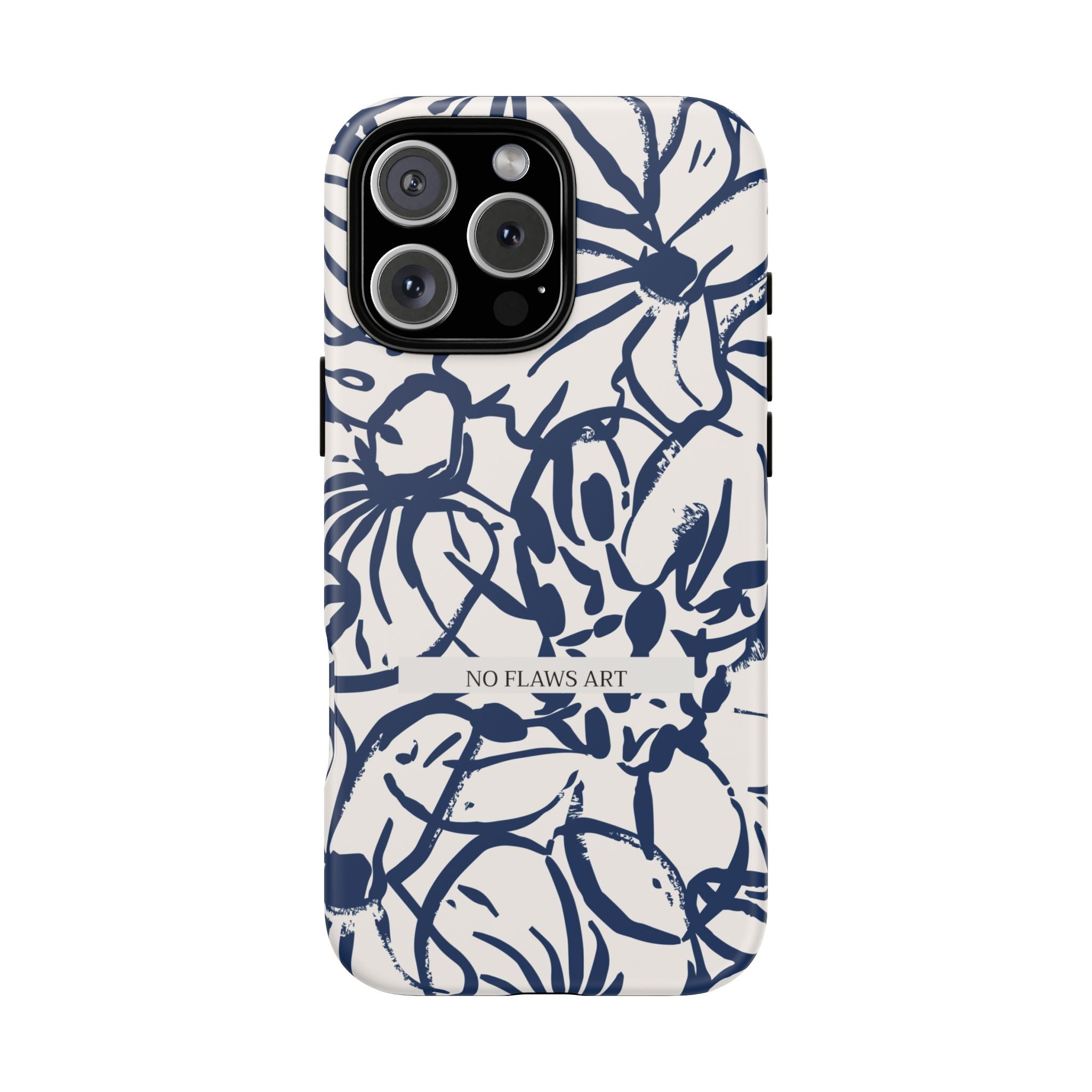 Navy Floral Tough Phone Case — "No Flaws Art" Protective Phone Cover