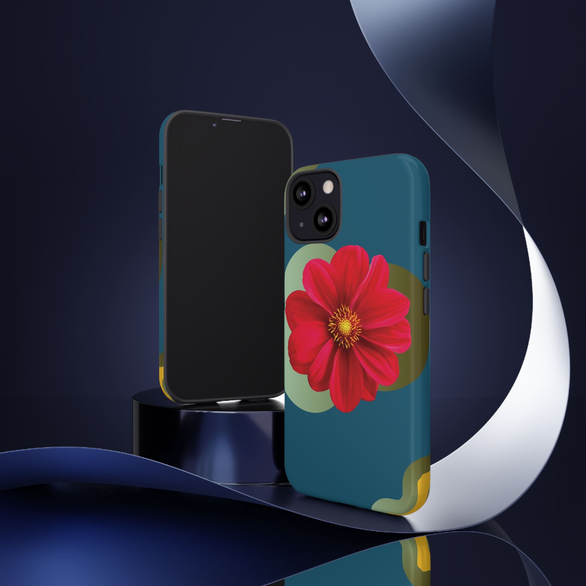 Floral Burst Tough Phone Case — Red Flower on Teal Protective Cover