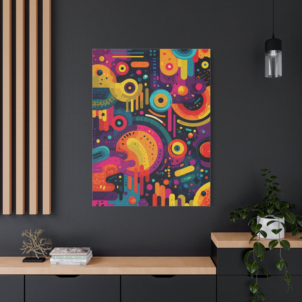 Abstract Neon Shapes Matte Canvas Print — Colorful Geometric Wall Art