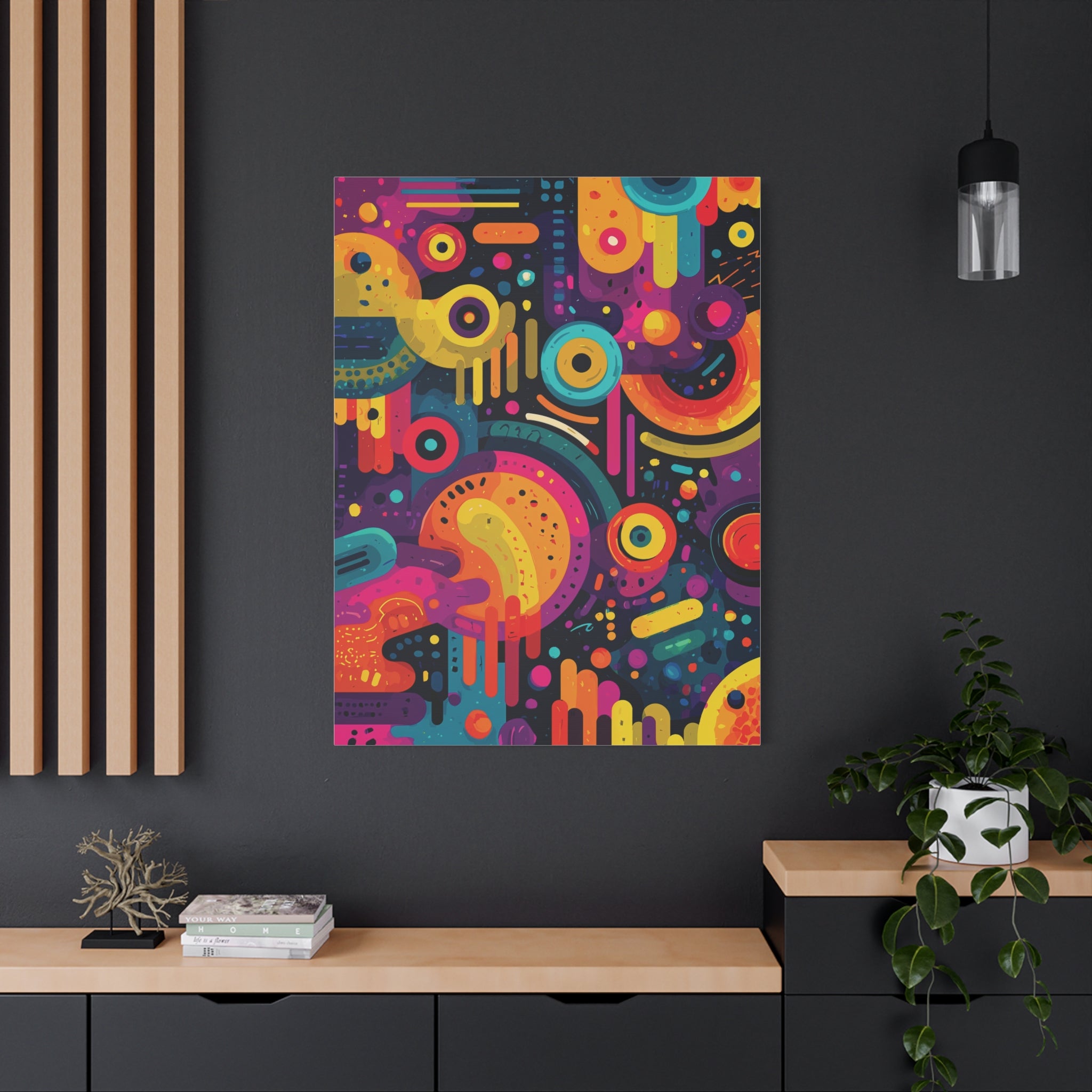 Abstract Neon Shapes Matte Canvas Print — Colorful Geometric Wall Art