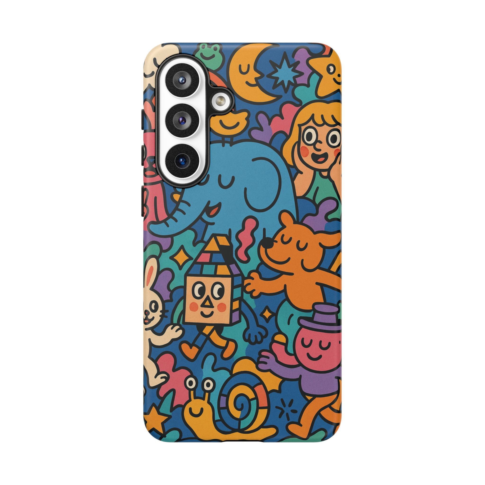 Colorful Doodle Phone Case — Cute Cartoon Animals & Characters