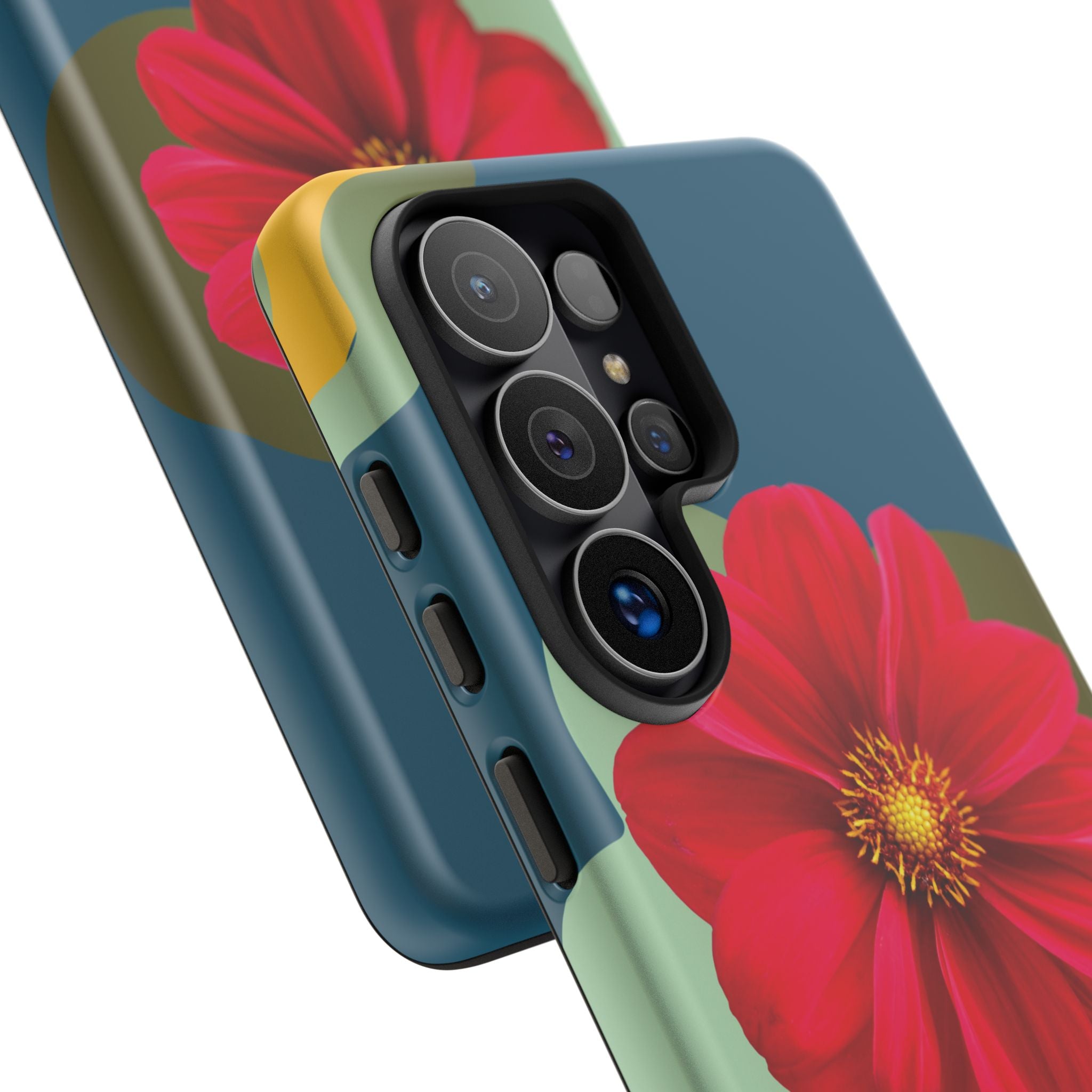 Floral Burst Tough Phone Case — Red Flower on Teal Protective Cover