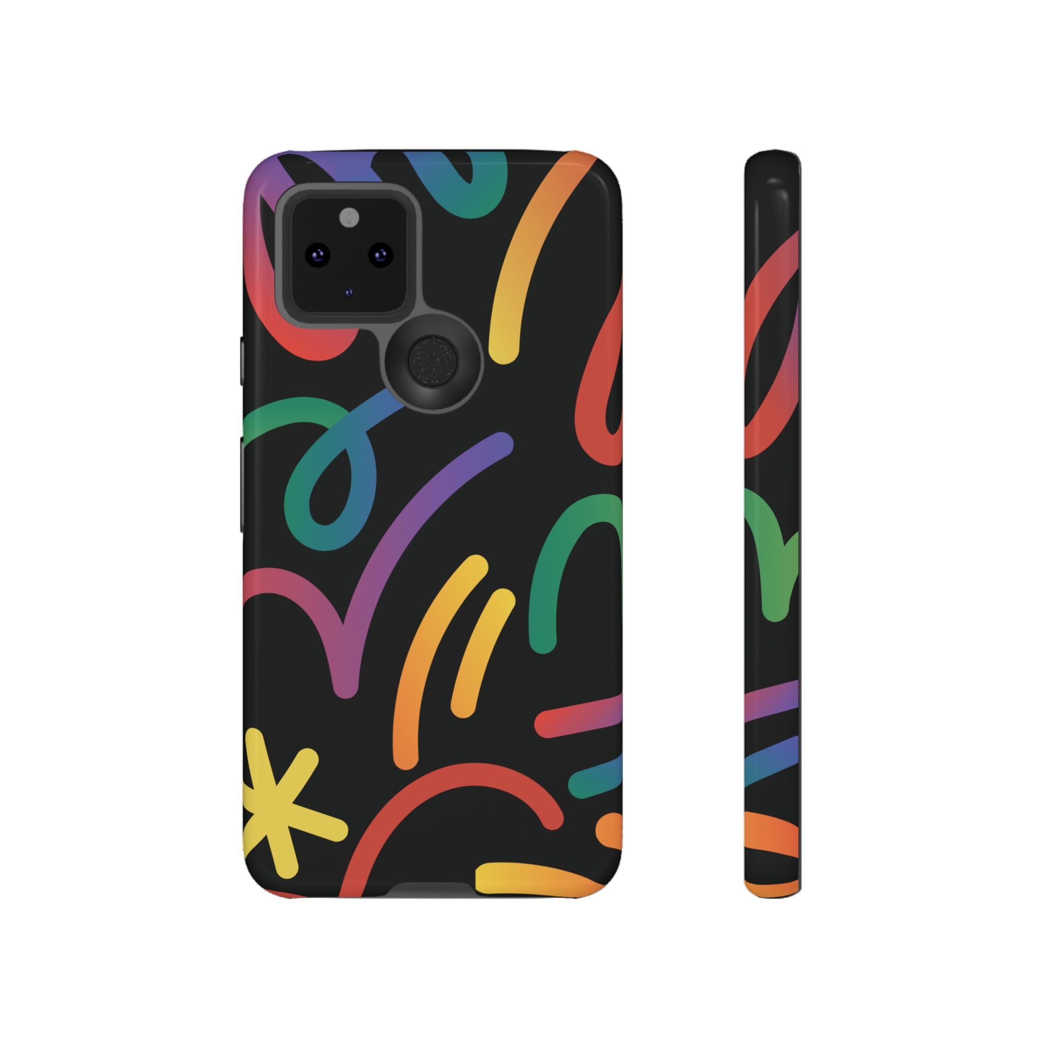 Colorful Doodle Tough Phone Case — Black Background Protective Cover