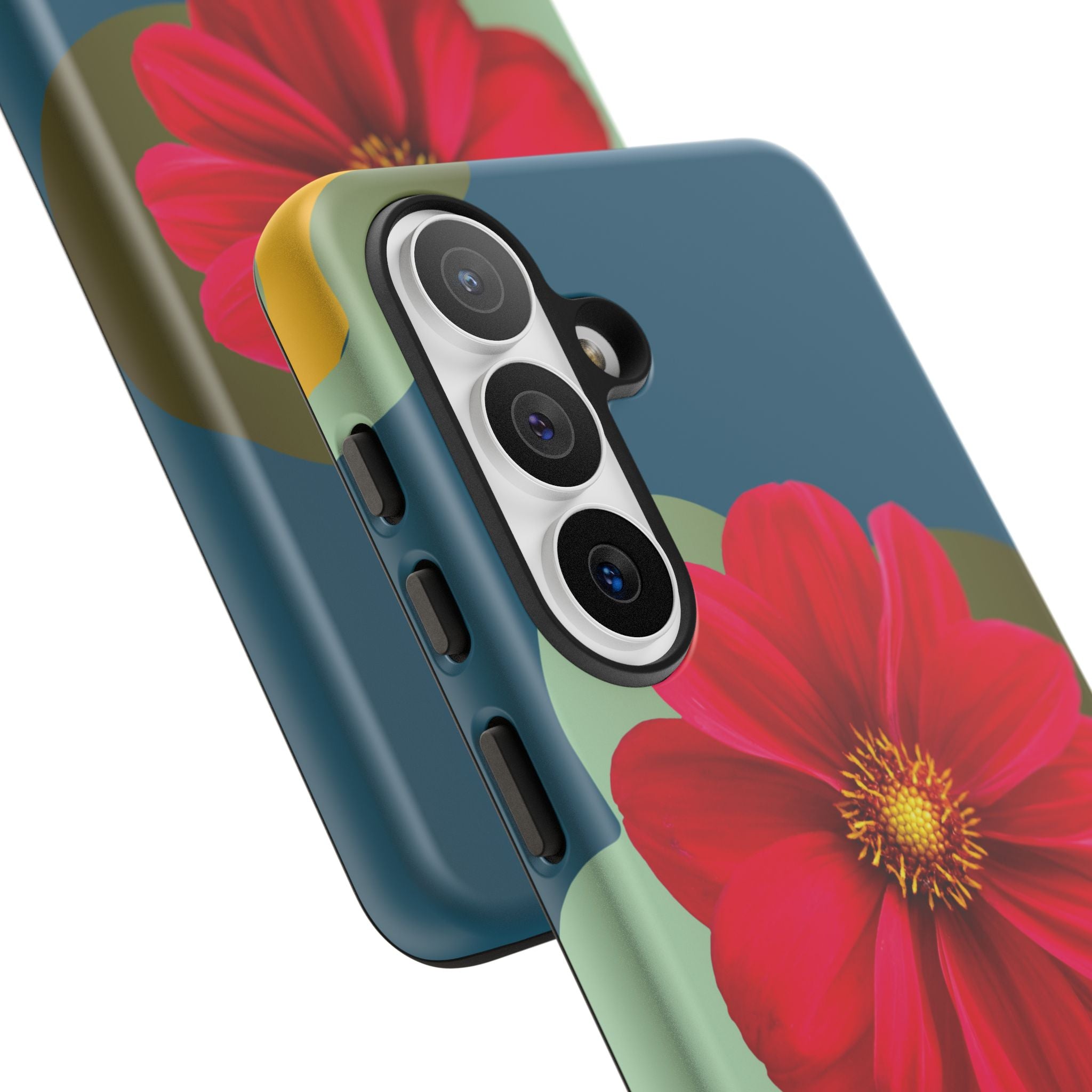 Floral Burst Tough Phone Case — Red Flower on Teal Protective Cover