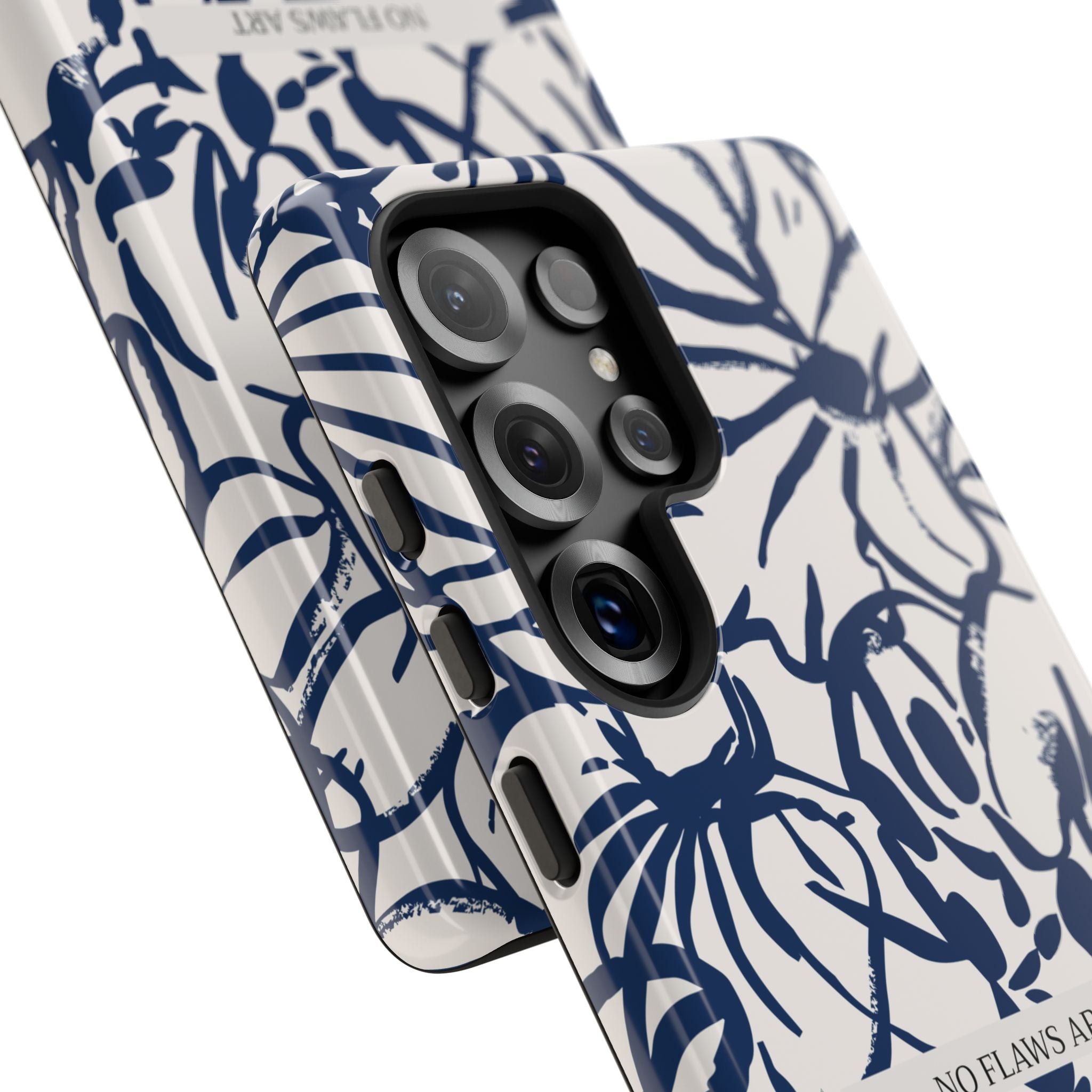 Navy Floral Tough Phone Case — "No Flaws Art" Protective Phone Cover
