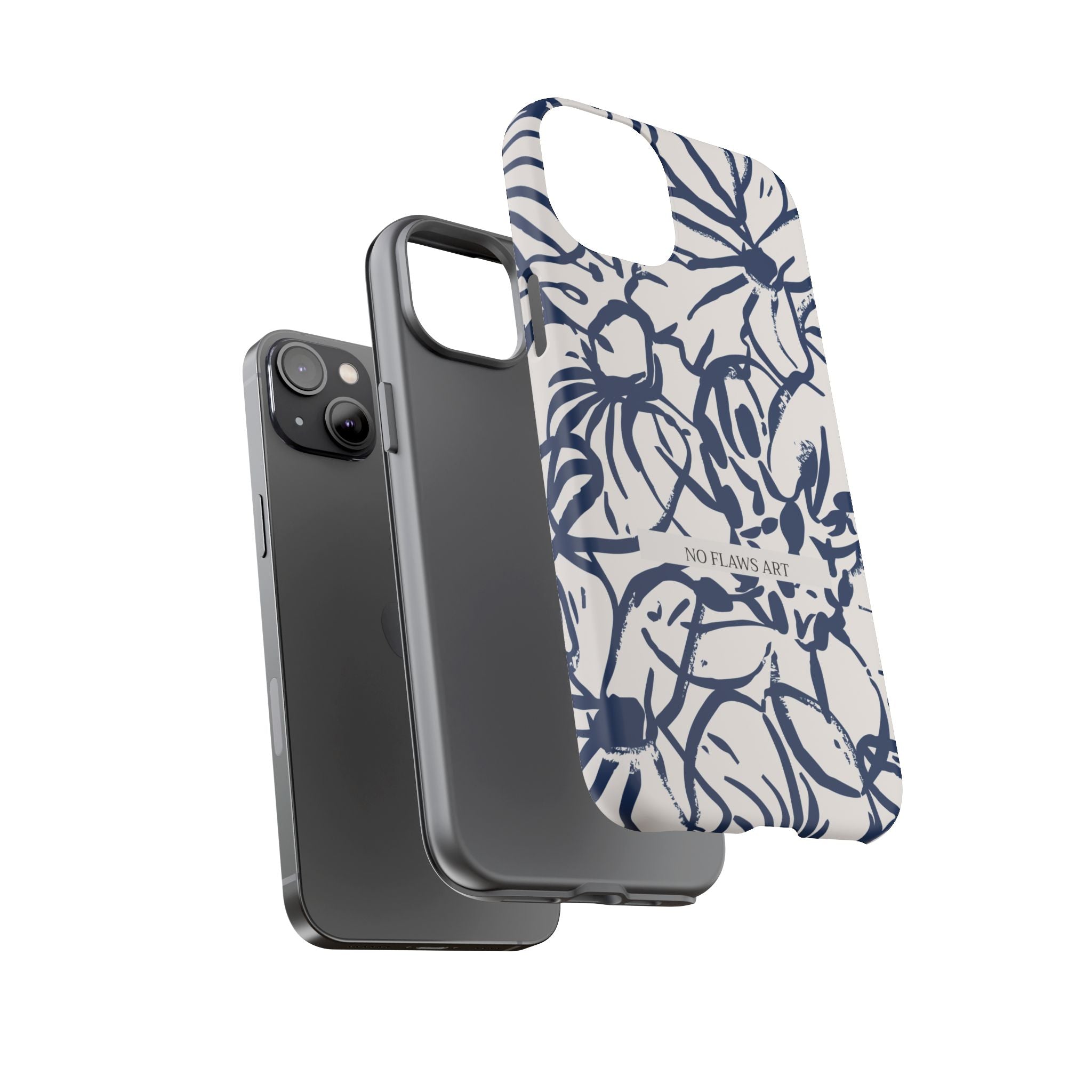Navy Floral Tough Phone Case — "No Flaws Art" Protective Phone Cover