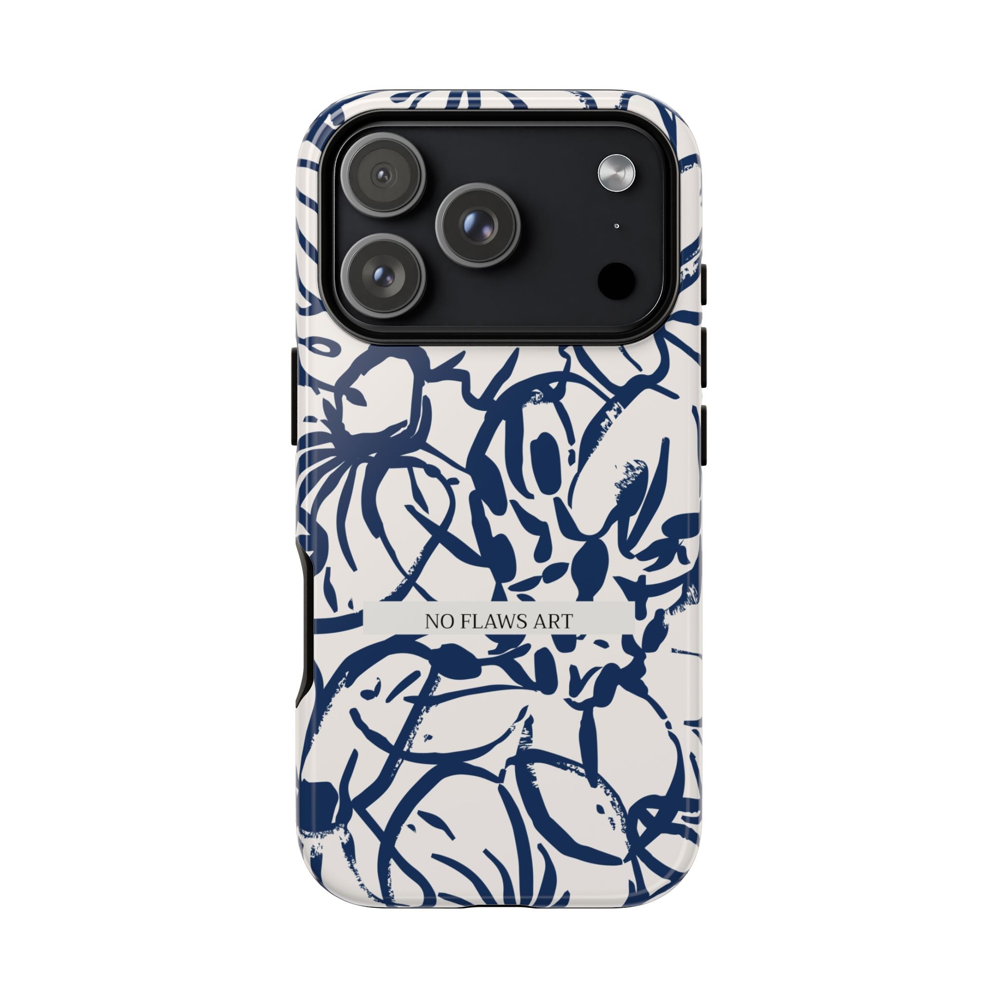 Navy Floral Tough Phone Case — "No Flaws Art" Protective Phone Cover