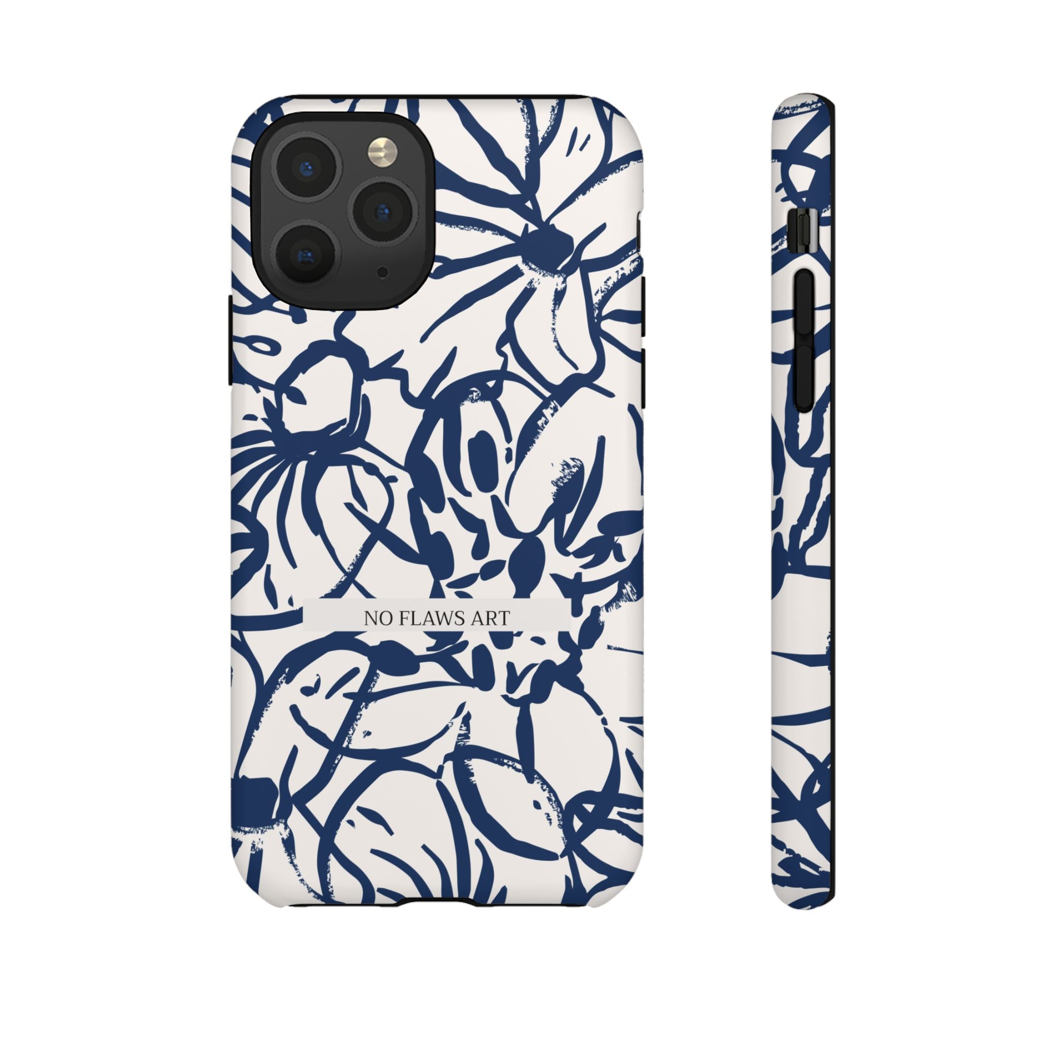 Navy Floral Tough Phone Case — "No Flaws Art" Protective Phone Cover