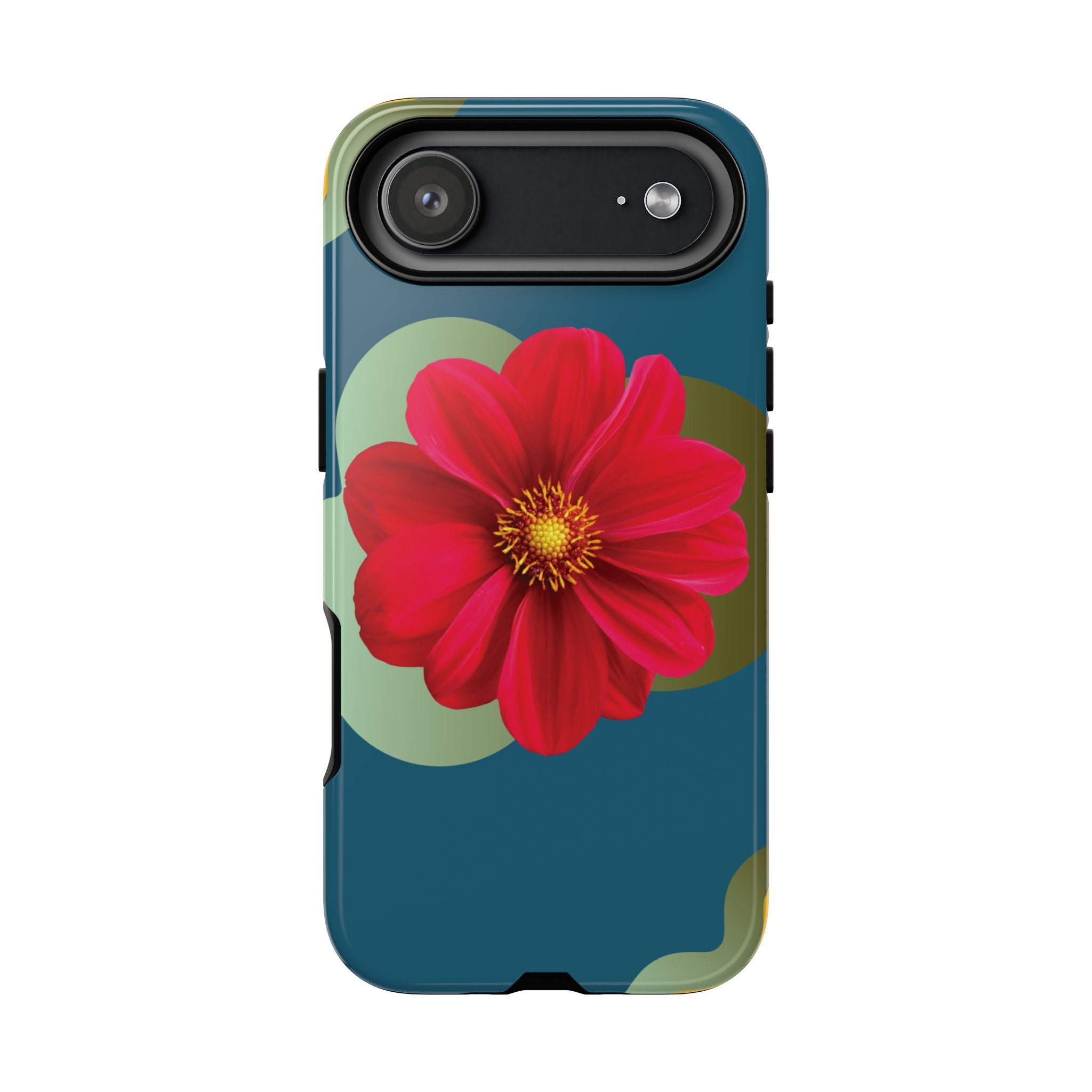 Floral Burst Tough Phone Case — Red Flower on Teal Protective Cover