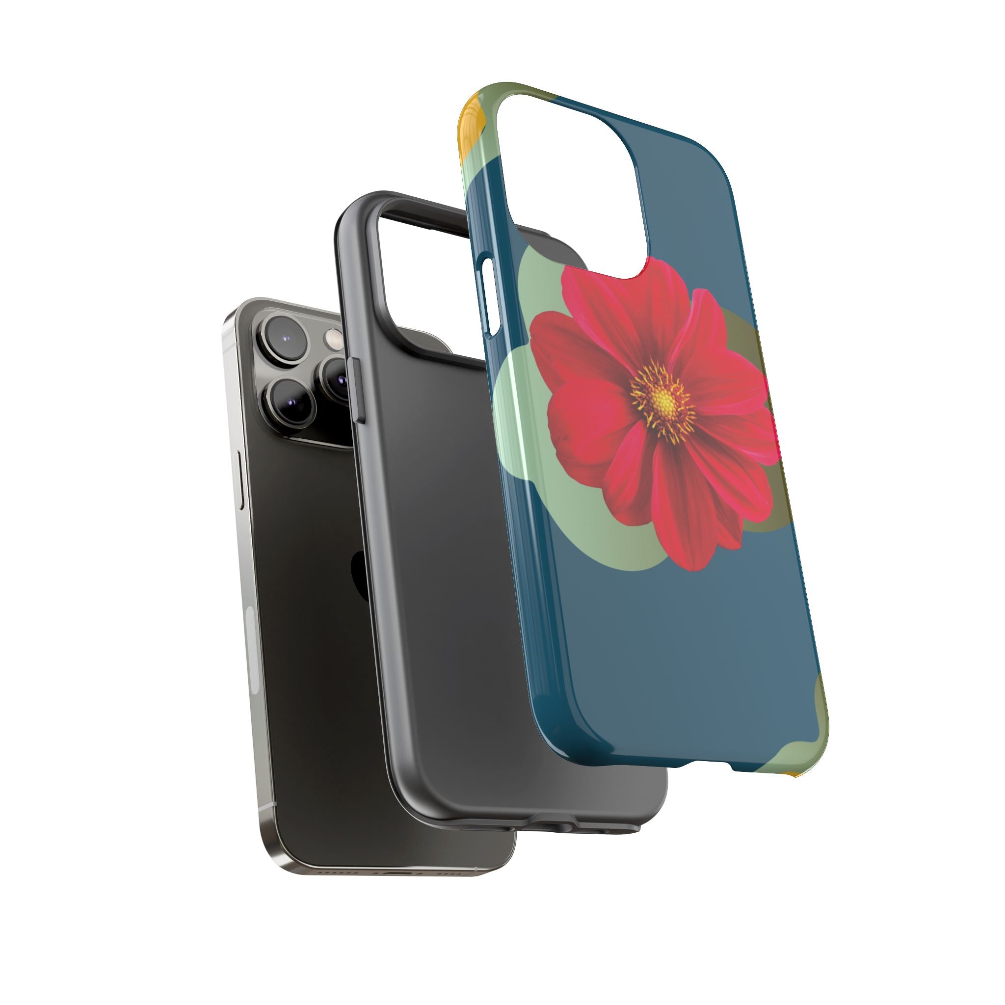 Floral Burst Tough Phone Case — Red Flower on Teal Protective Cover