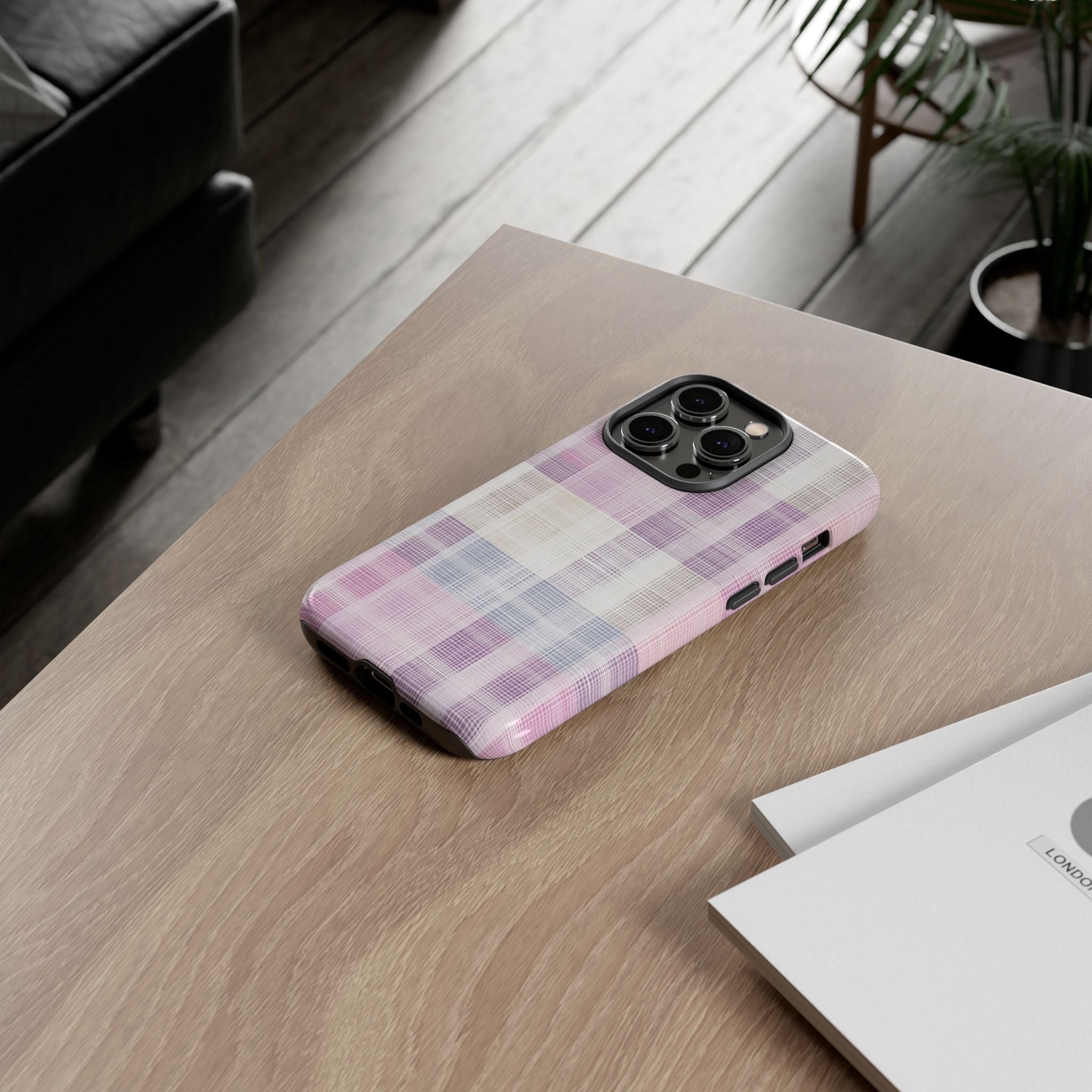 Pink Plaid Phone Case, Trendy Accessories, Birthday, Everyday Use, Tough Cases