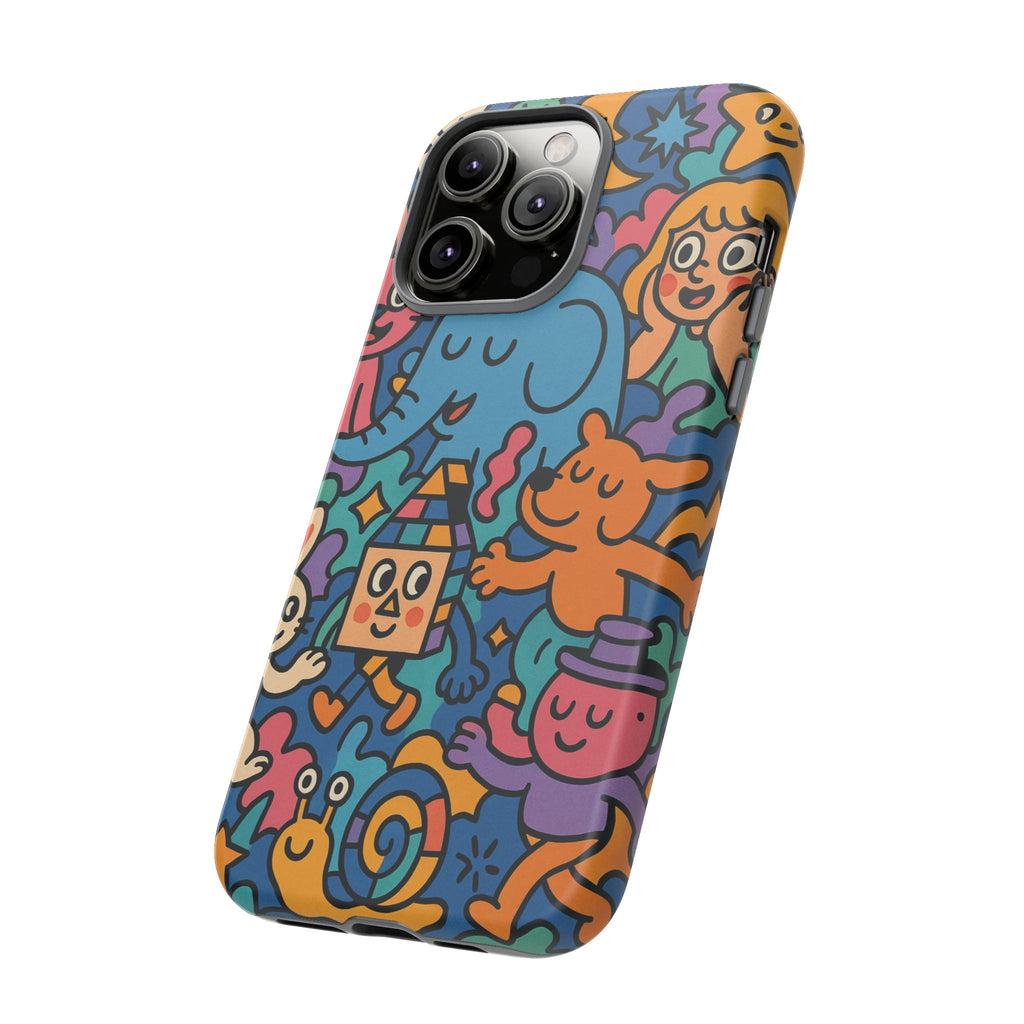 Colorful Doodle Phone Case — Cute Cartoon Animals & Characters