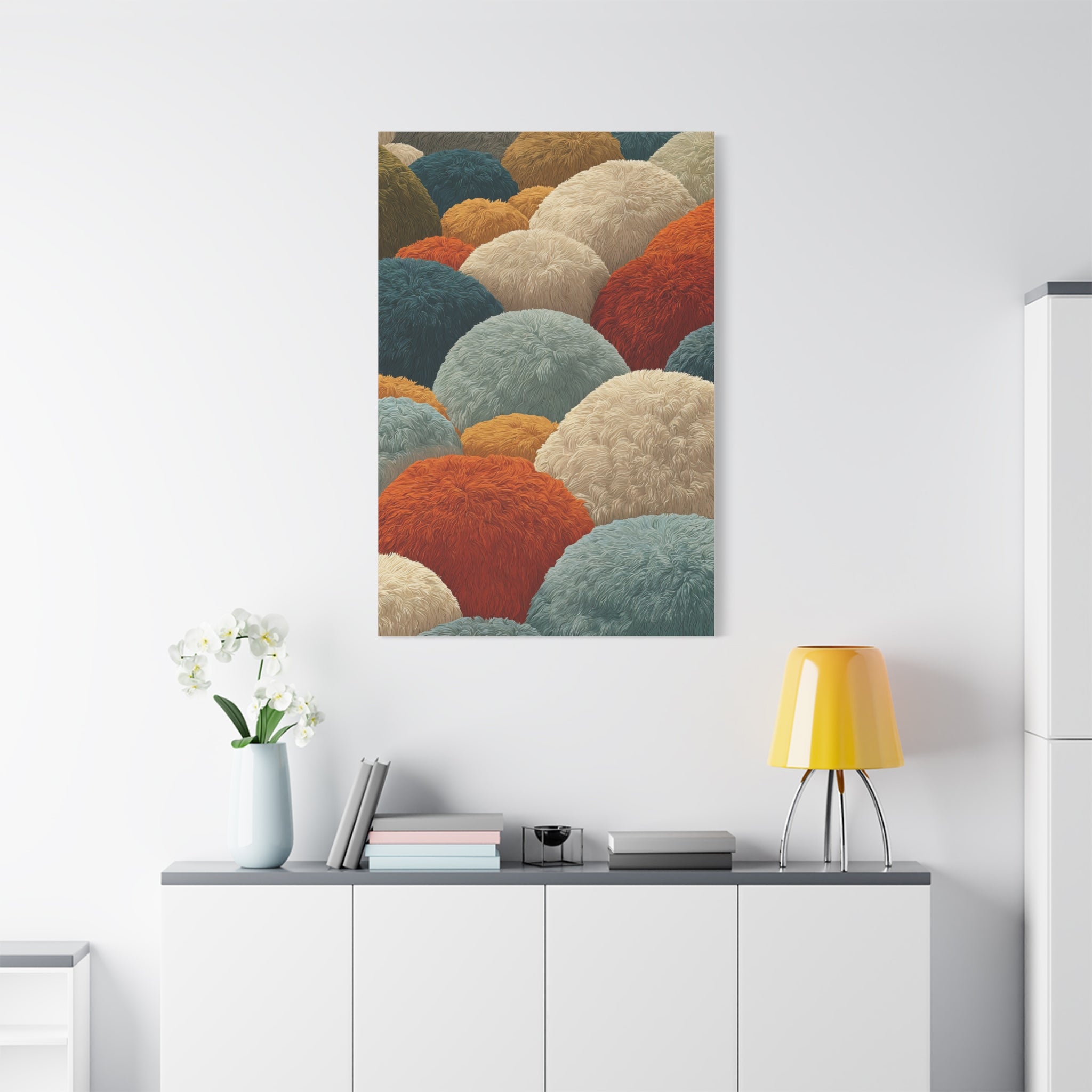 Cozy Pom-Pom Abstract Matte Canvas Art — Textured Colorful Wall Decor