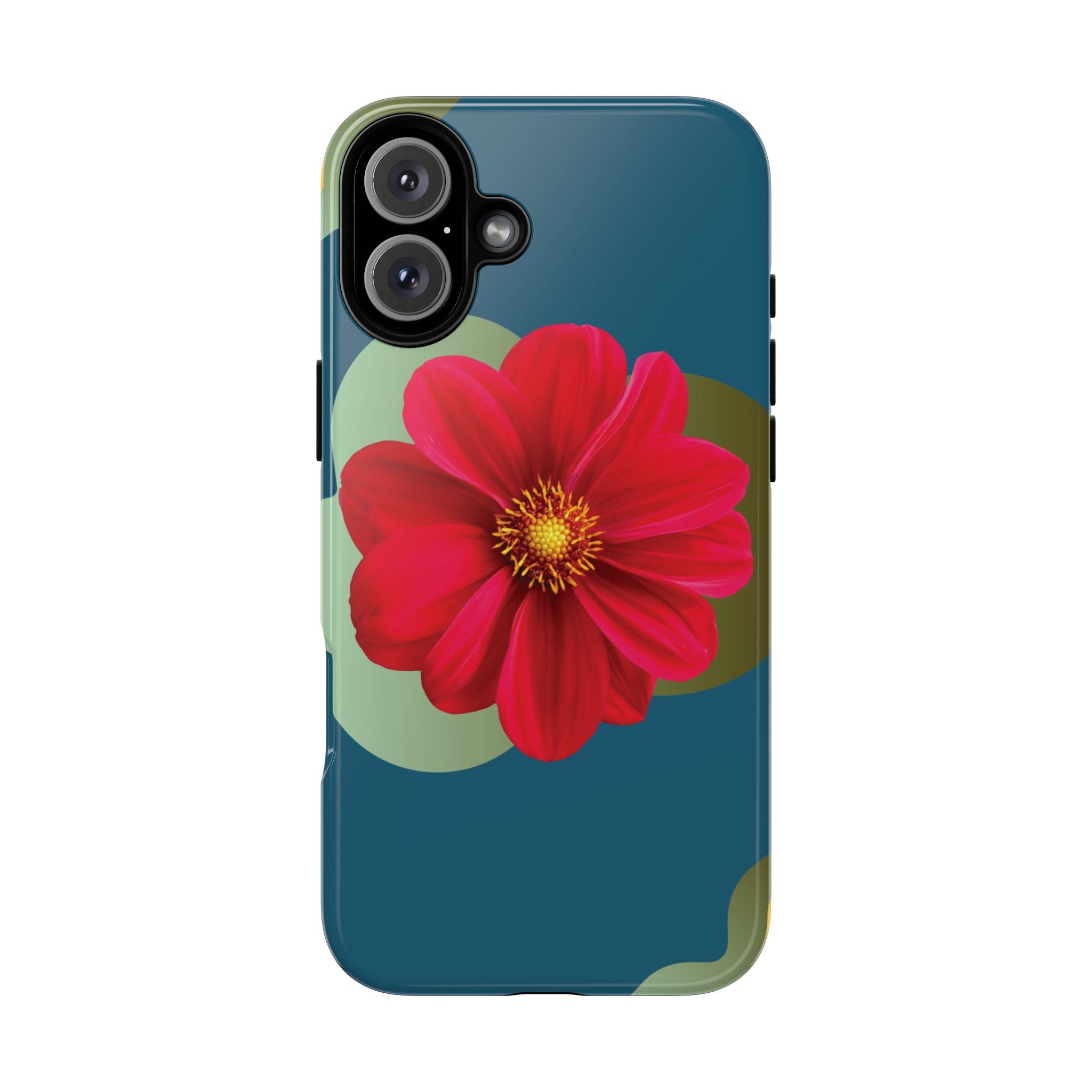 Floral Burst Tough Phone Case — Red Flower on Teal Protective Cover