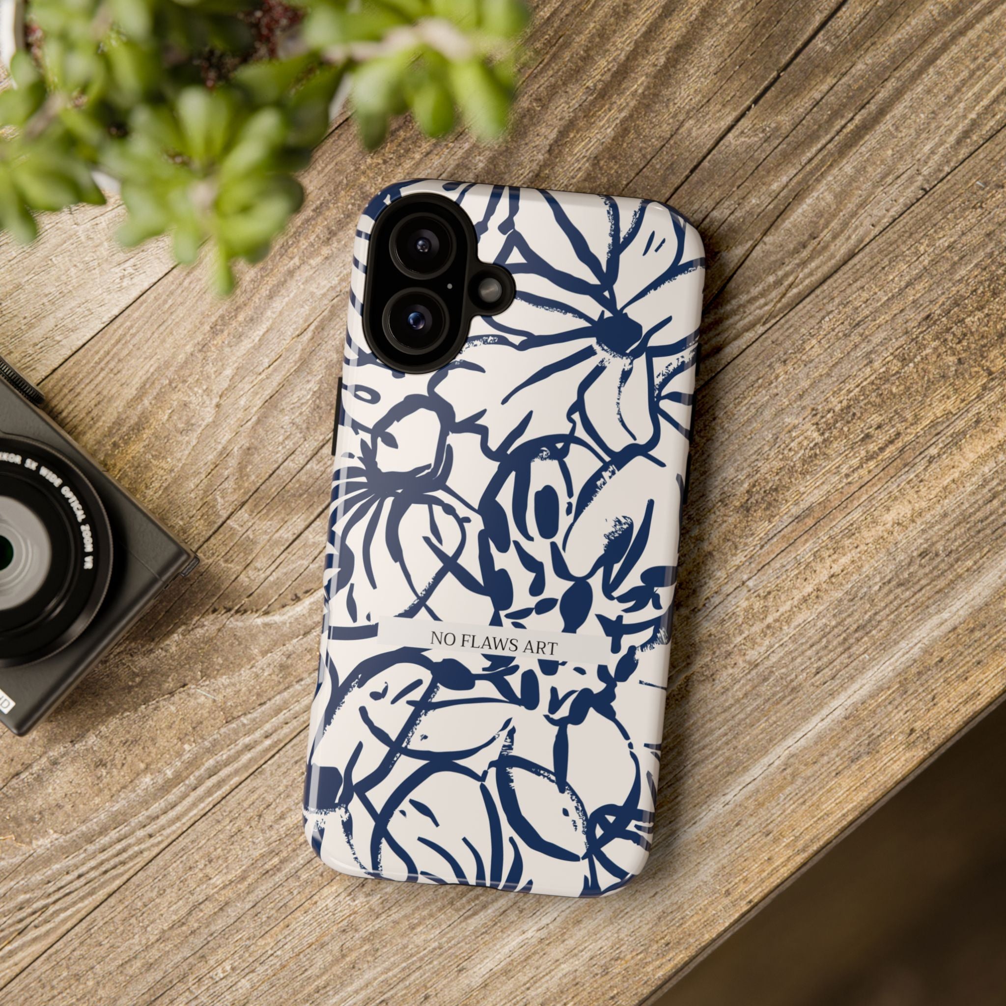 Navy Floral Tough Phone Case — "No Flaws Art" Protective Phone Cover