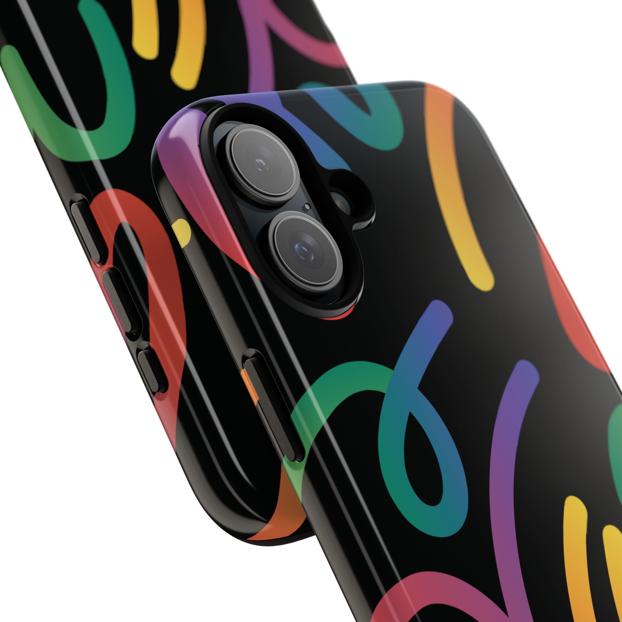 Colorful Doodle Tough Phone Case — Black Background Protective Cover