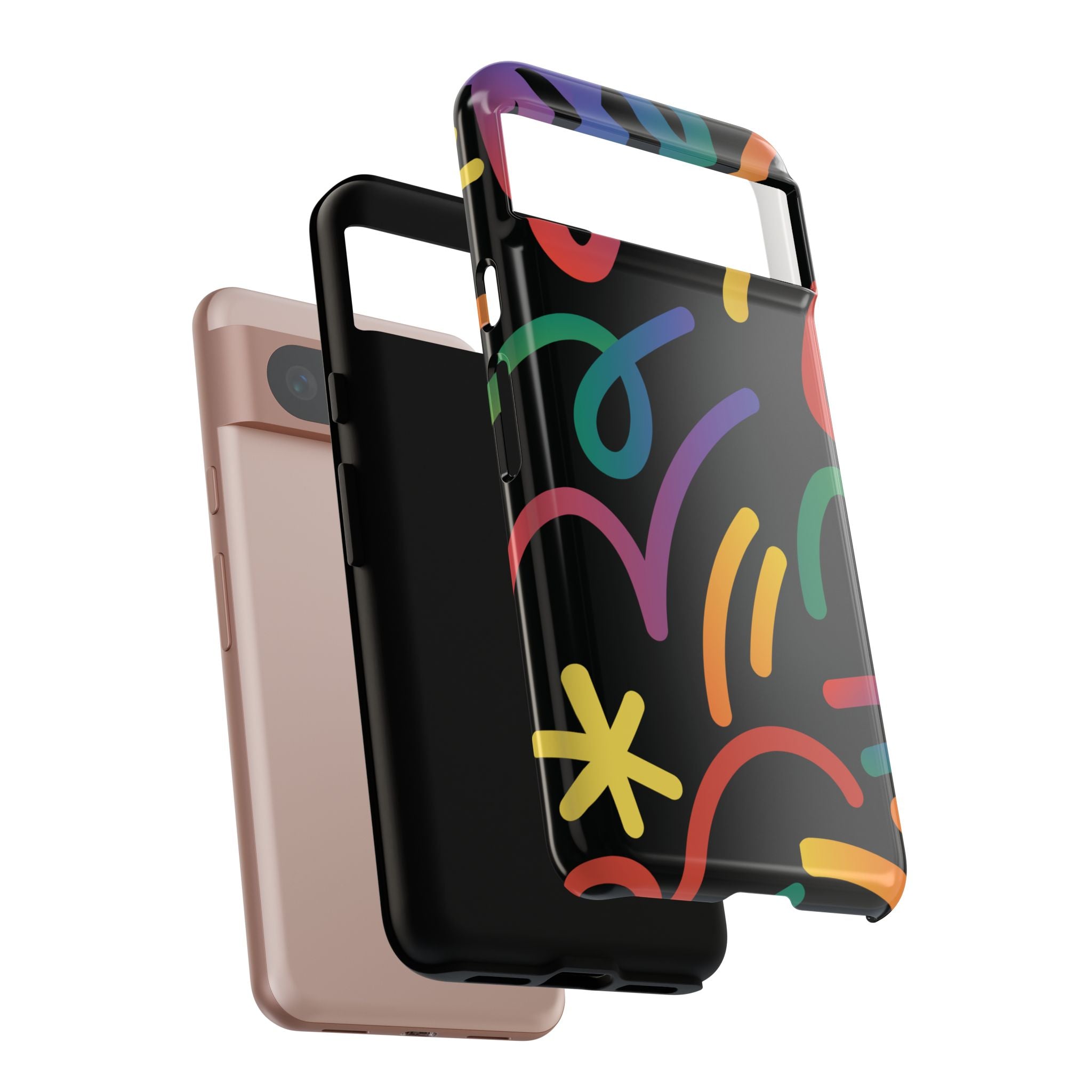 Colorful Doodle Tough Phone Case — Black Background Protective Cover