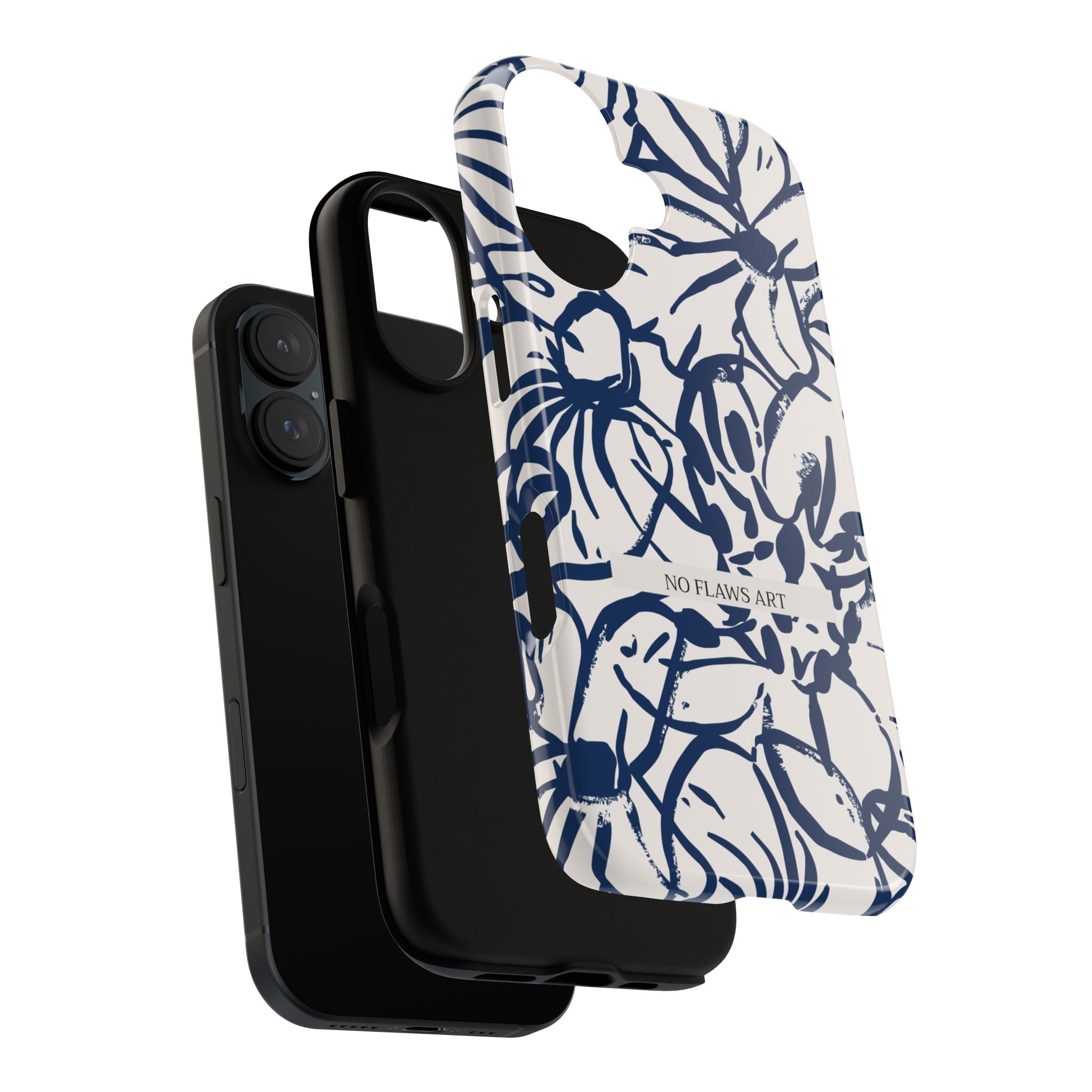 Navy Floral Tough Phone Case — "No Flaws Art" Protective Phone Cover