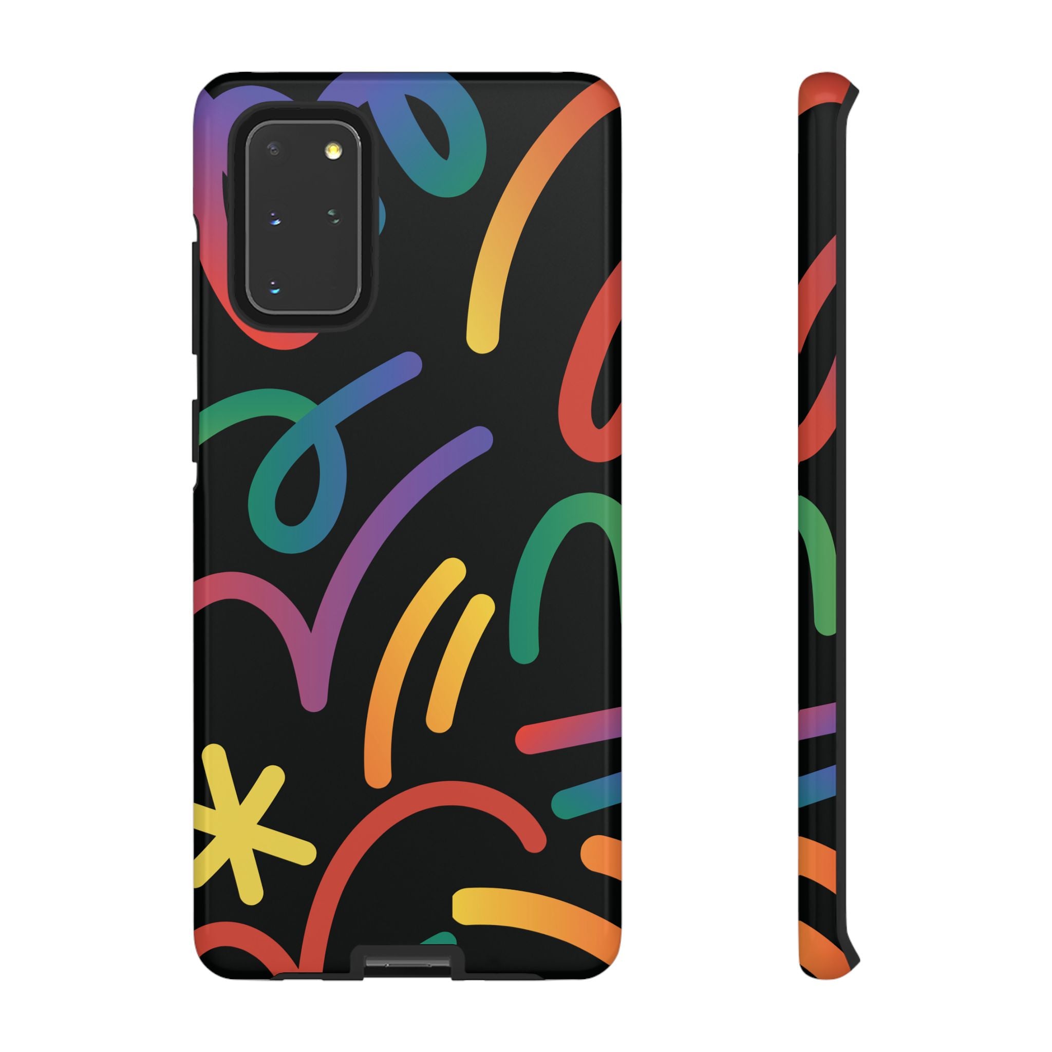 Colorful Doodle Tough Phone Case — Black Background Protective Cover