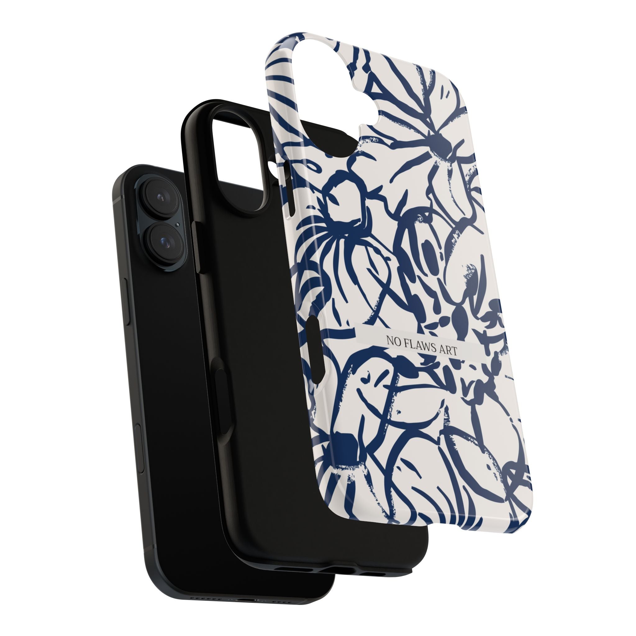 Navy Floral Tough Phone Case — "No Flaws Art" Protective Phone Cover