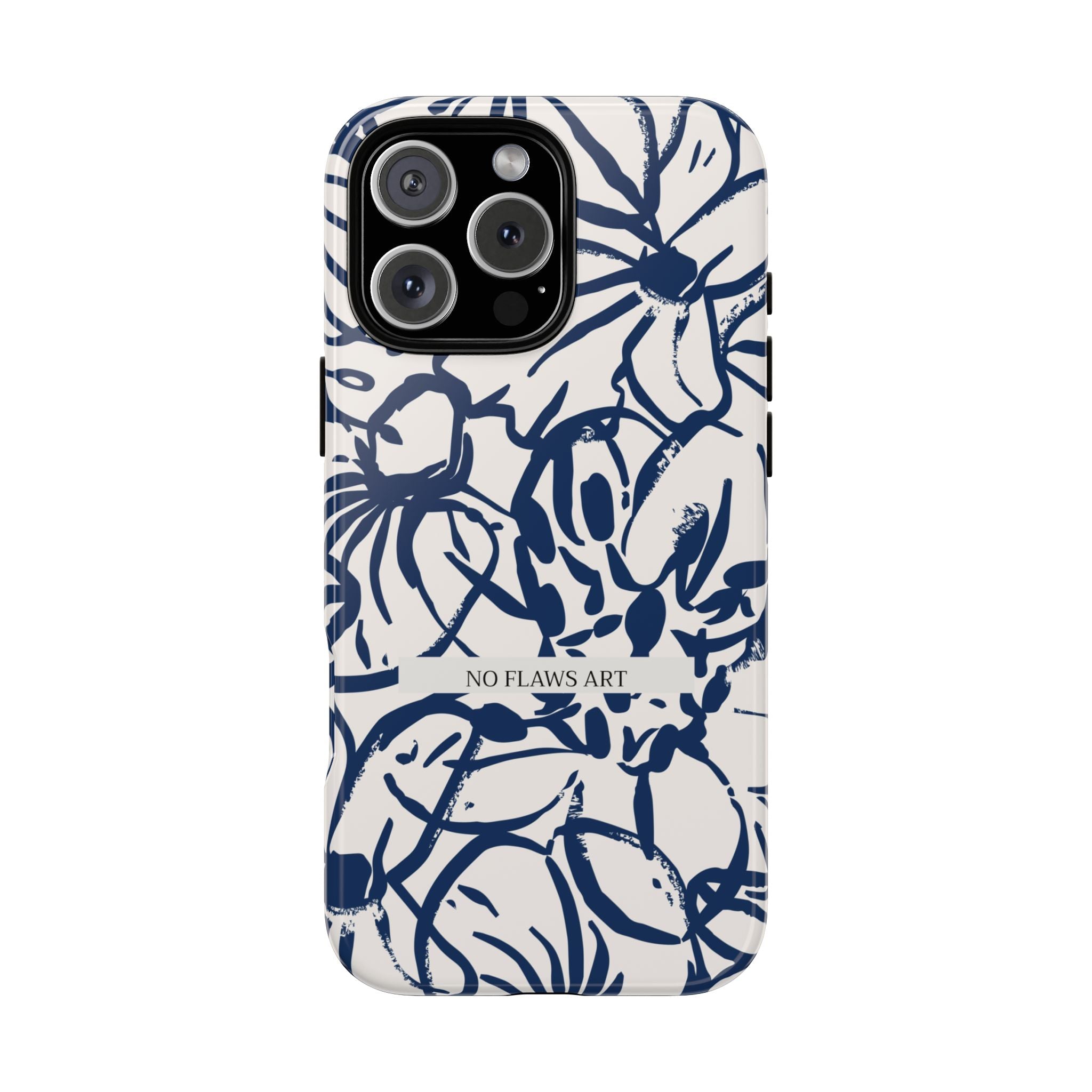 Navy Floral Tough Phone Case — "No Flaws Art" Protective Phone Cover