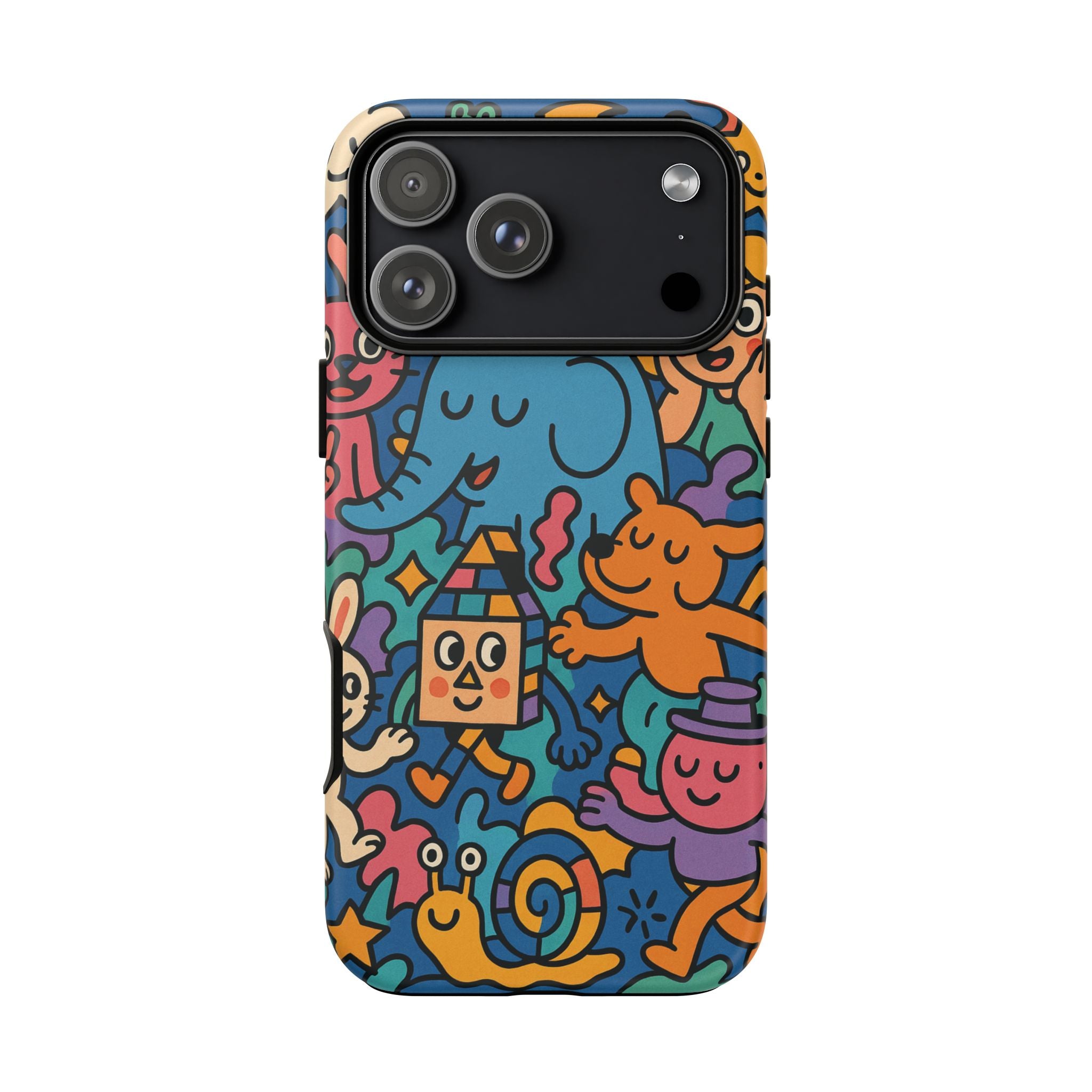 Colorful Doodle Phone Case — Cute Cartoon Animals & Characters