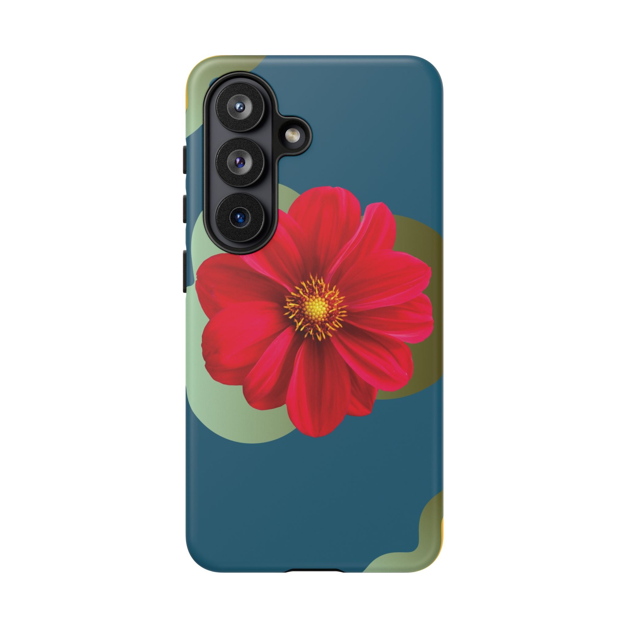 Floral Burst Tough Phone Case — Red Flower on Teal Protective Cover