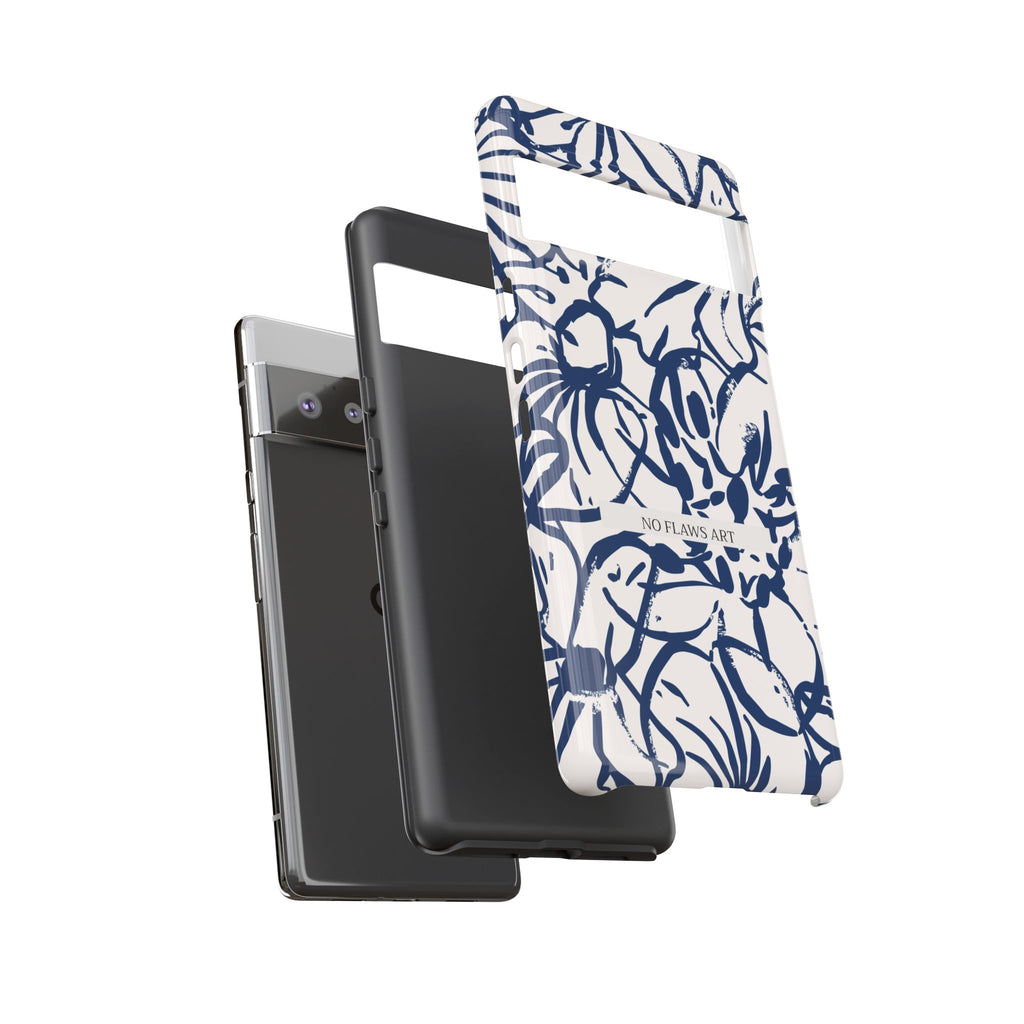 Navy Floral Tough Phone Case — "No Flaws Art" Protective Phone Cover