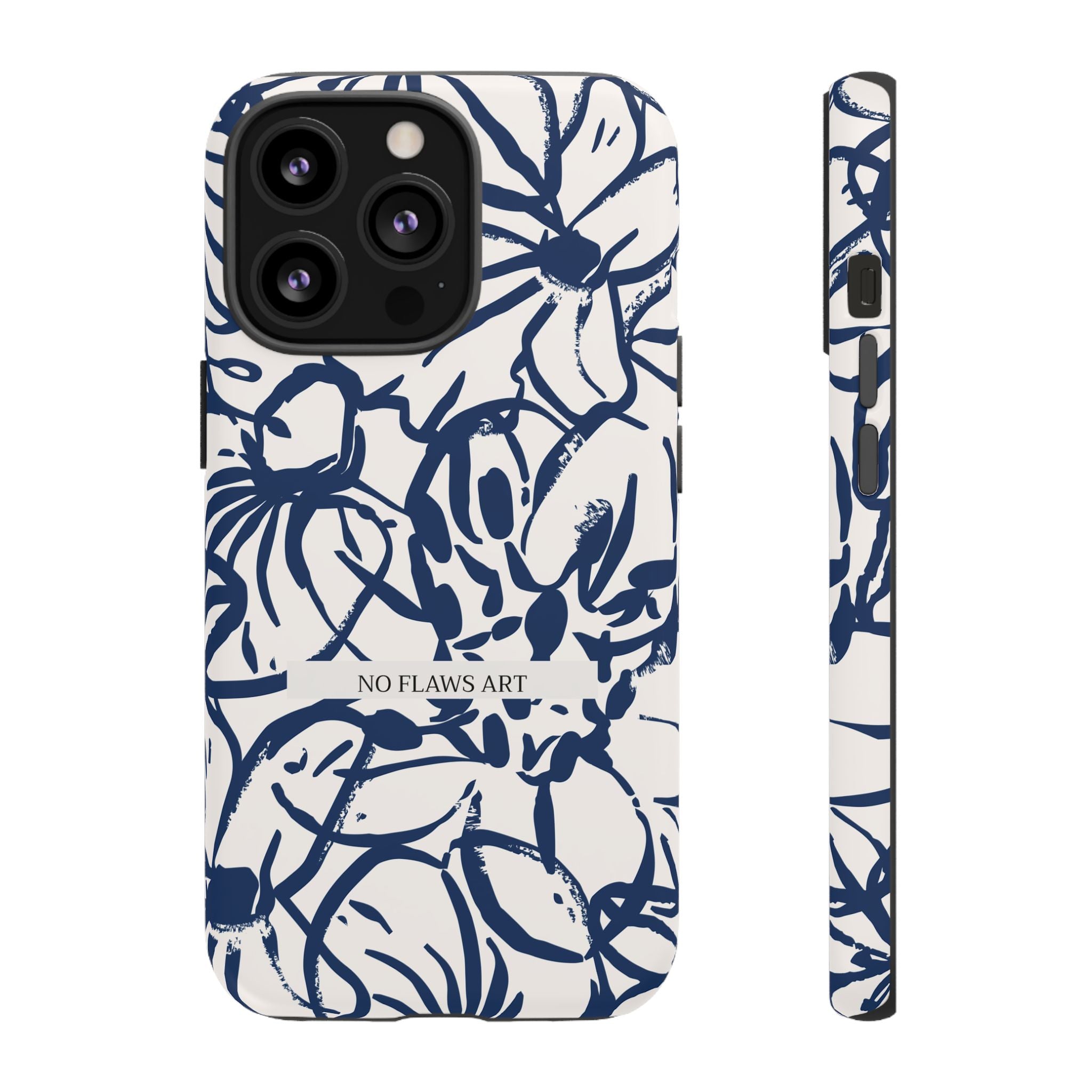 Navy Floral Tough Phone Case — "No Flaws Art" Protective Phone Cover