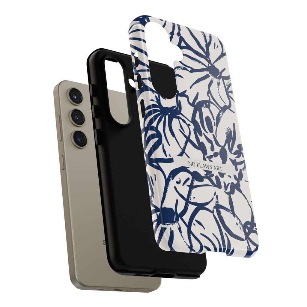 Navy Floral Tough Phone Case — "No Flaws Art" Protective Phone Cover