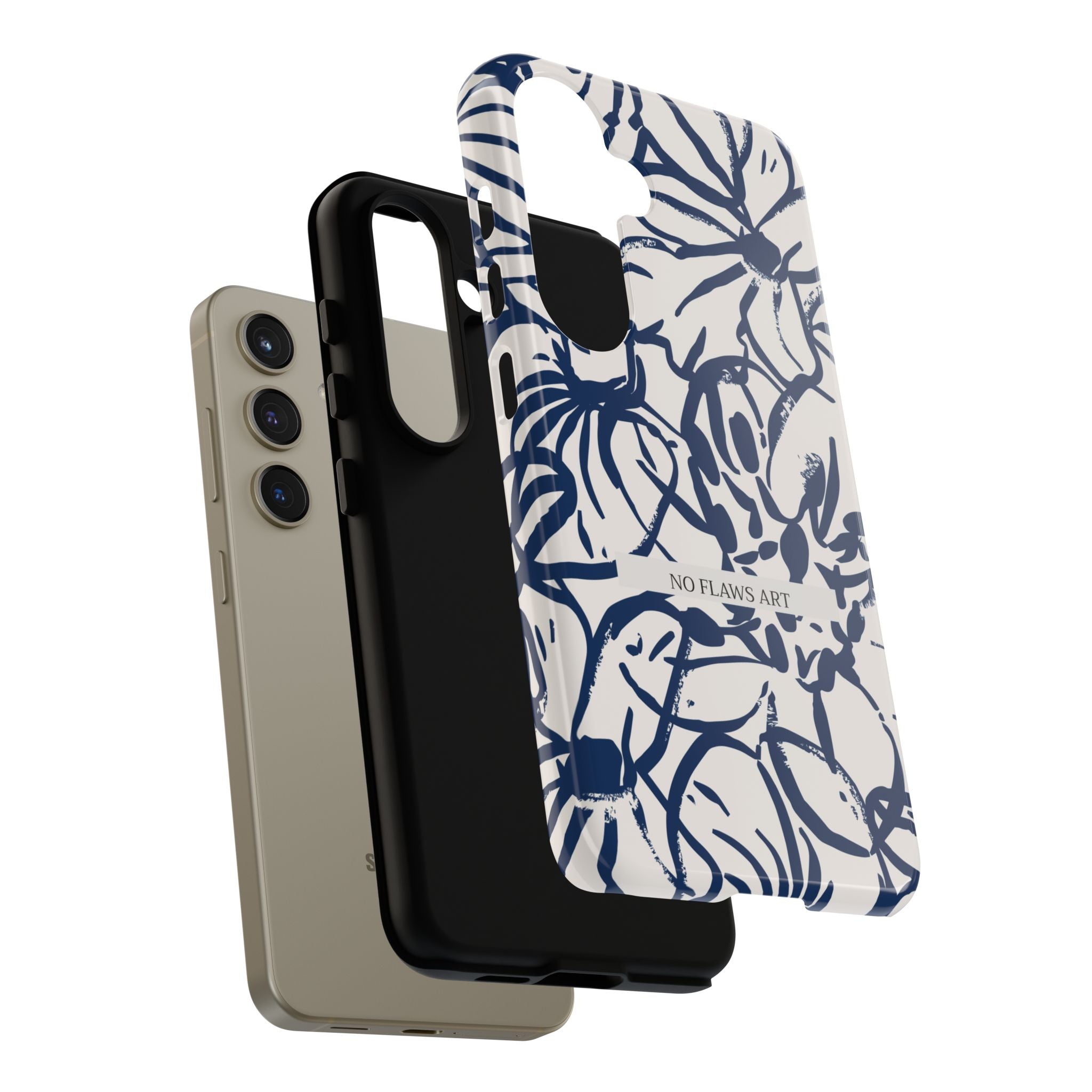 Navy Floral Tough Phone Case — "No Flaws Art" Protective Phone Cover