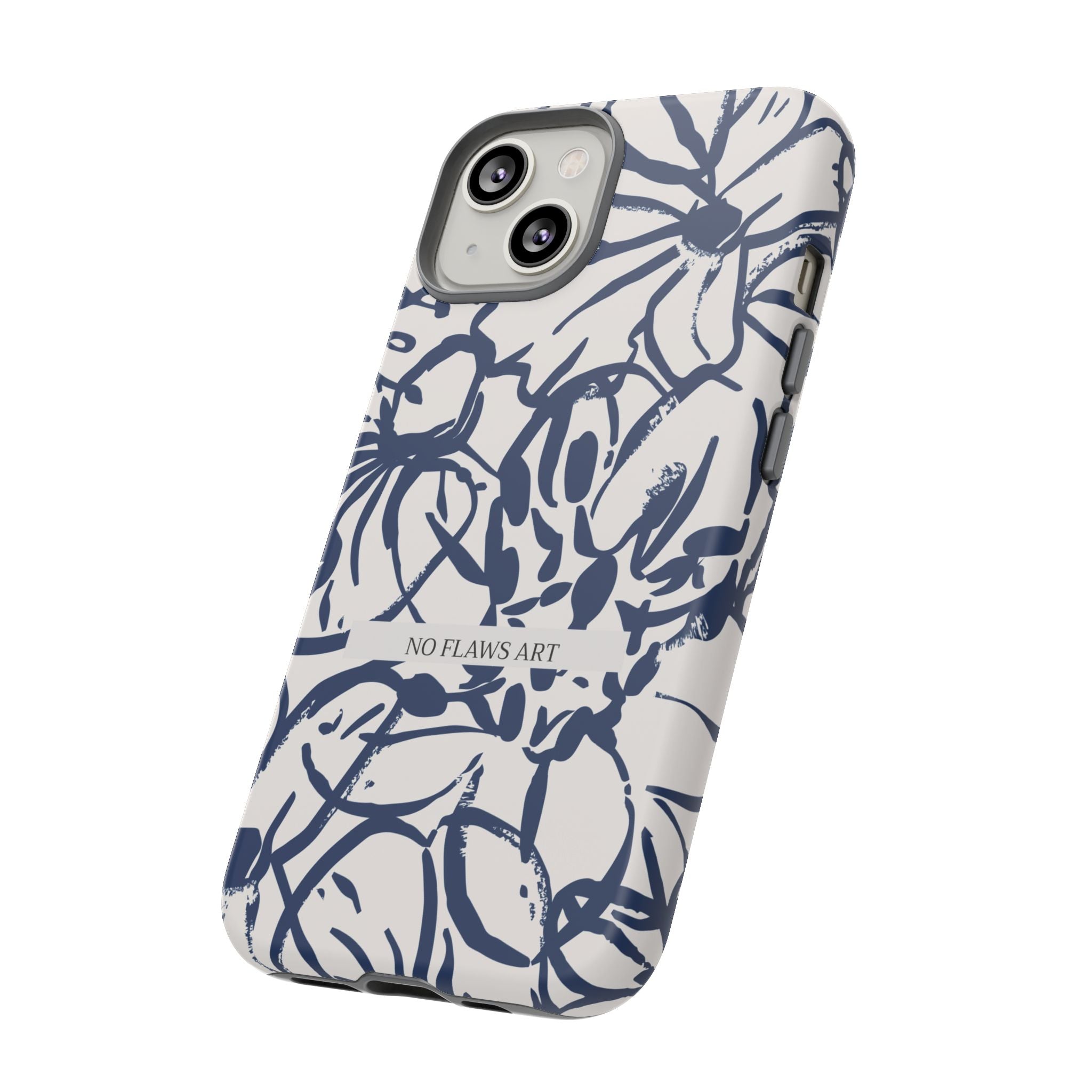 Navy Floral Tough Phone Case — "No Flaws Art" Protective Phone Cover
