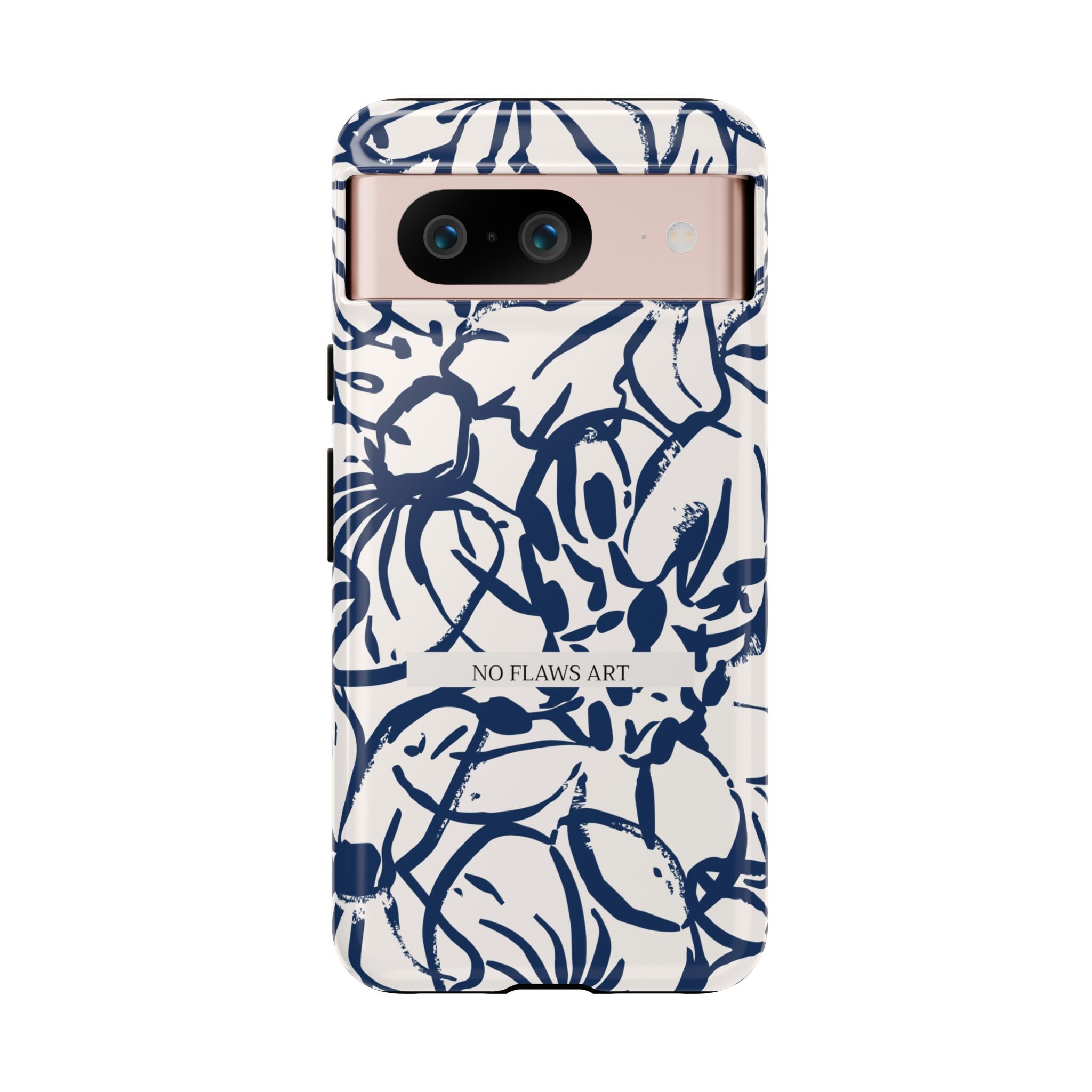 Navy Floral Tough Phone Case — "No Flaws Art" Protective Phone Cover