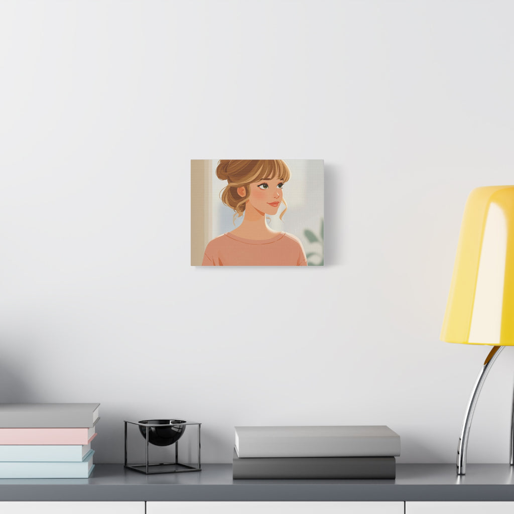 Portrait Canvas Print — Charming Woman Illustration Matte Stretched Wall Art